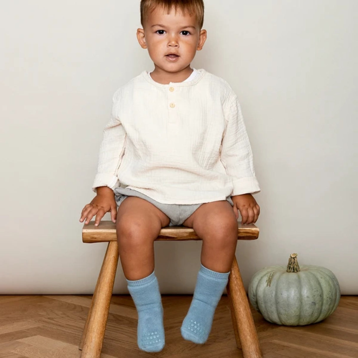 Gobabygo Dusty Blue Non Slip Socks Organic Cotton