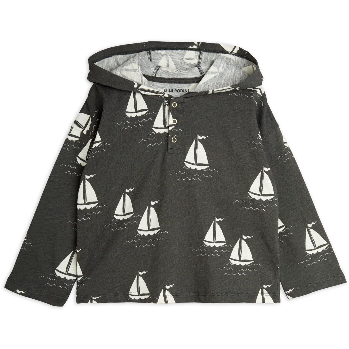 Mini Rodini Grey Sailing Boats AOP Hoodie