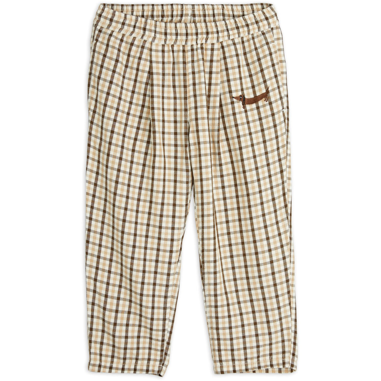 Mini Rodini Beige Gingham Woven Elastic Trousers