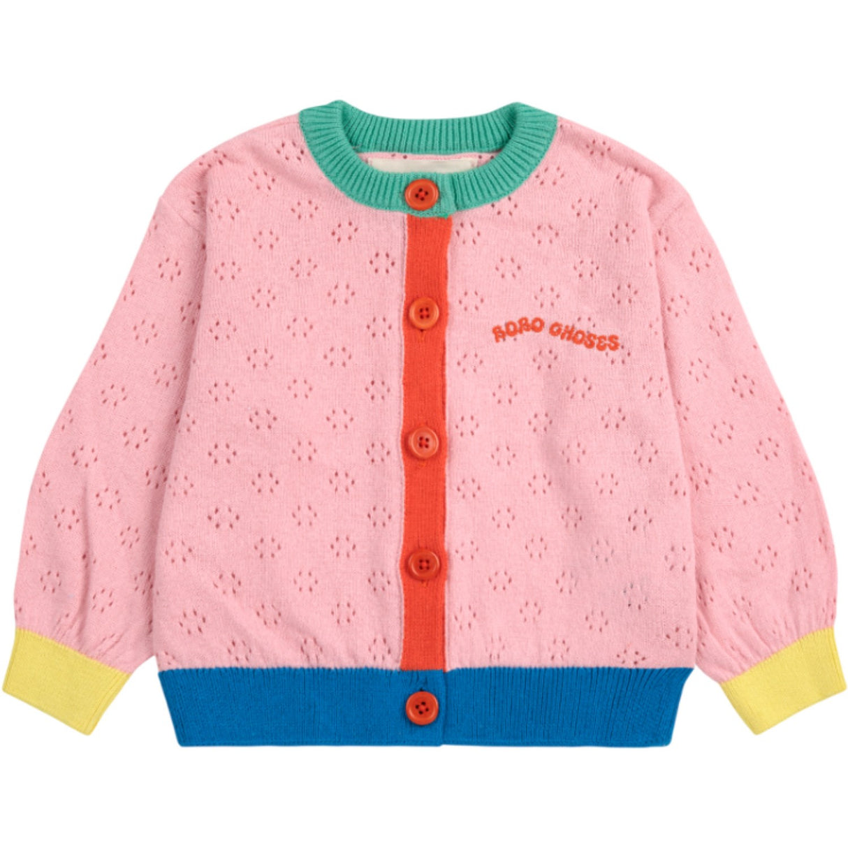 Bobo Choses Light Pink Color Block Open Work Cardigan
