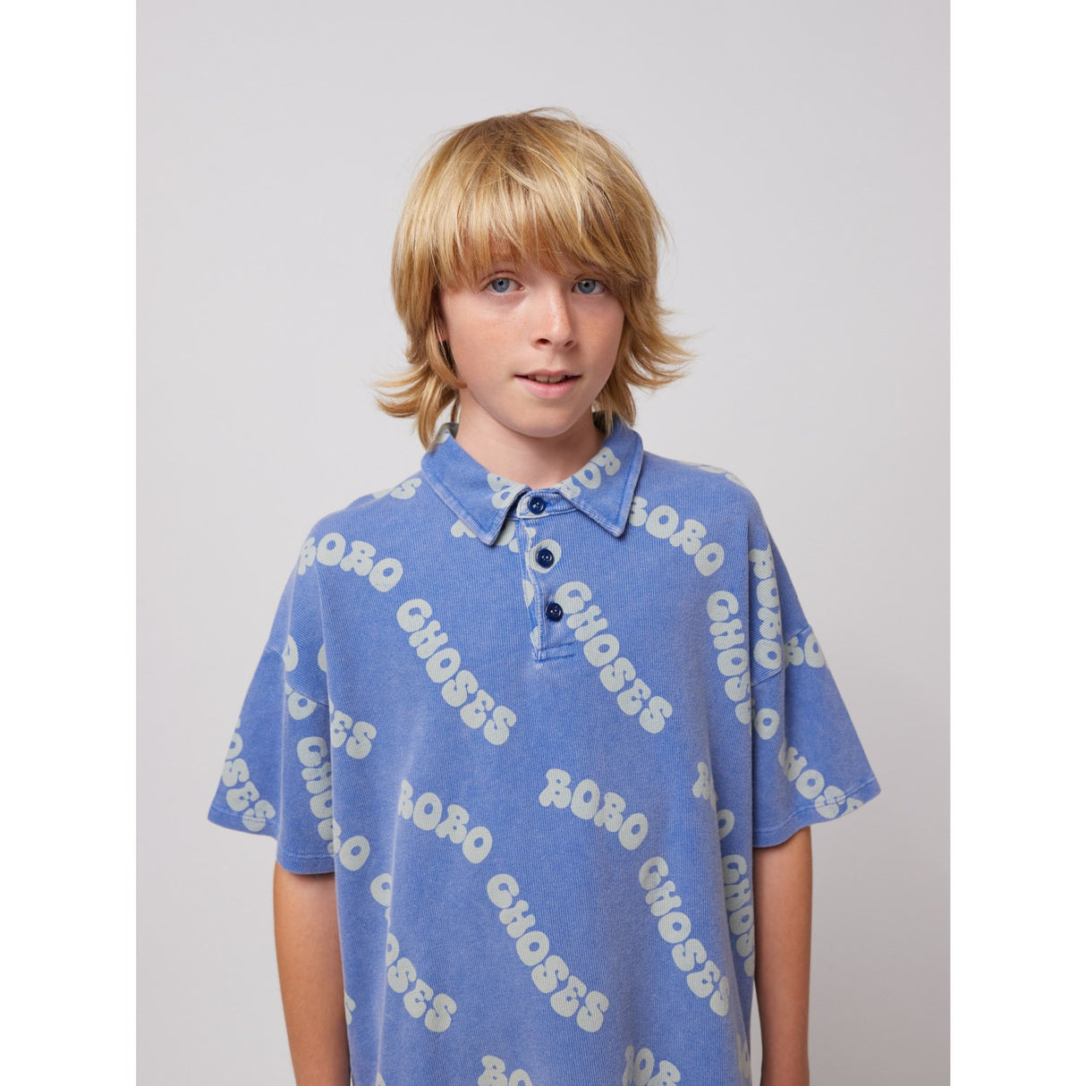 Bobo Choses Blue Wavy Bobo Choses All Over Waffle Polo Shirt