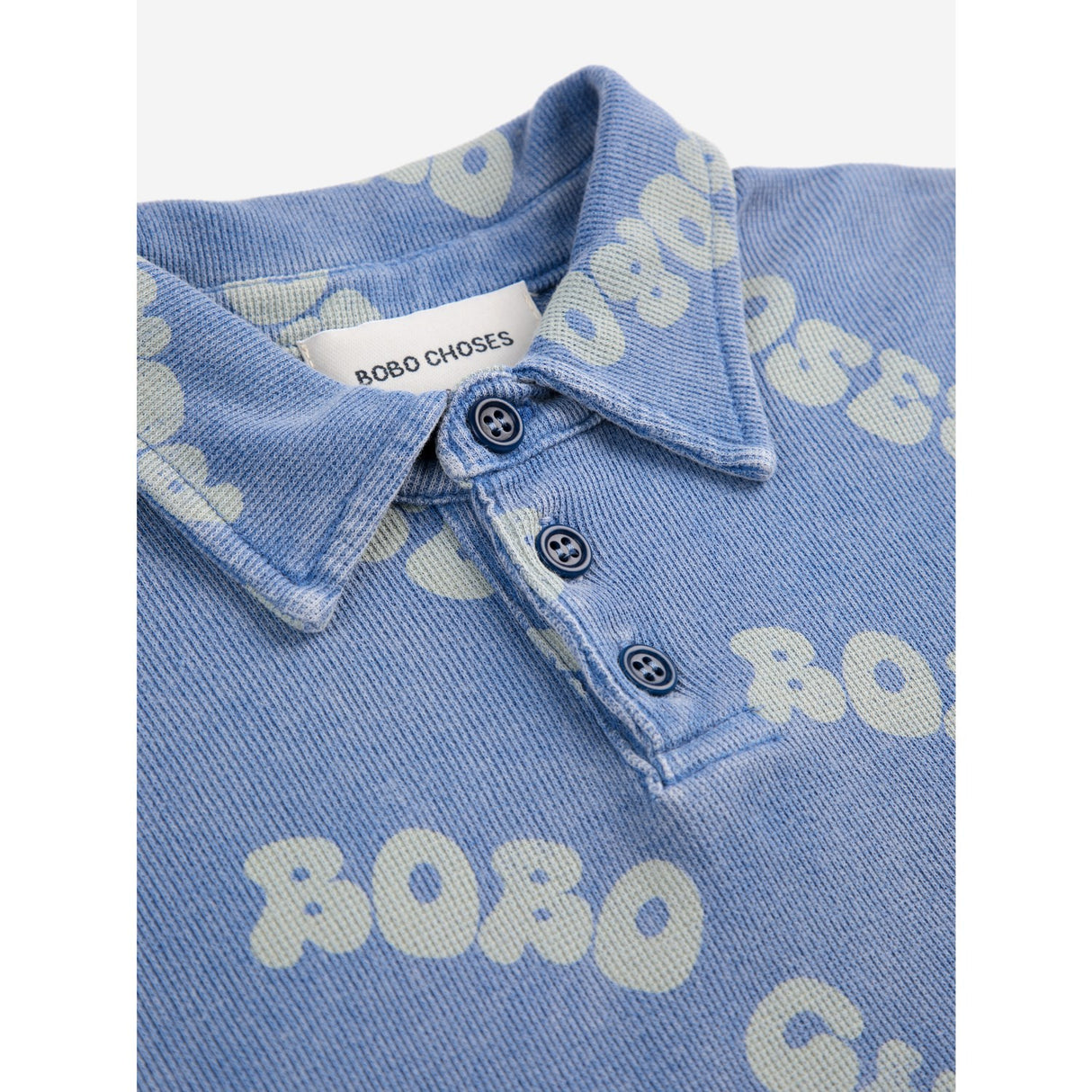 Bobo Choses Blue Wavy Bobo Choses All Over Waffle Polo Shirt