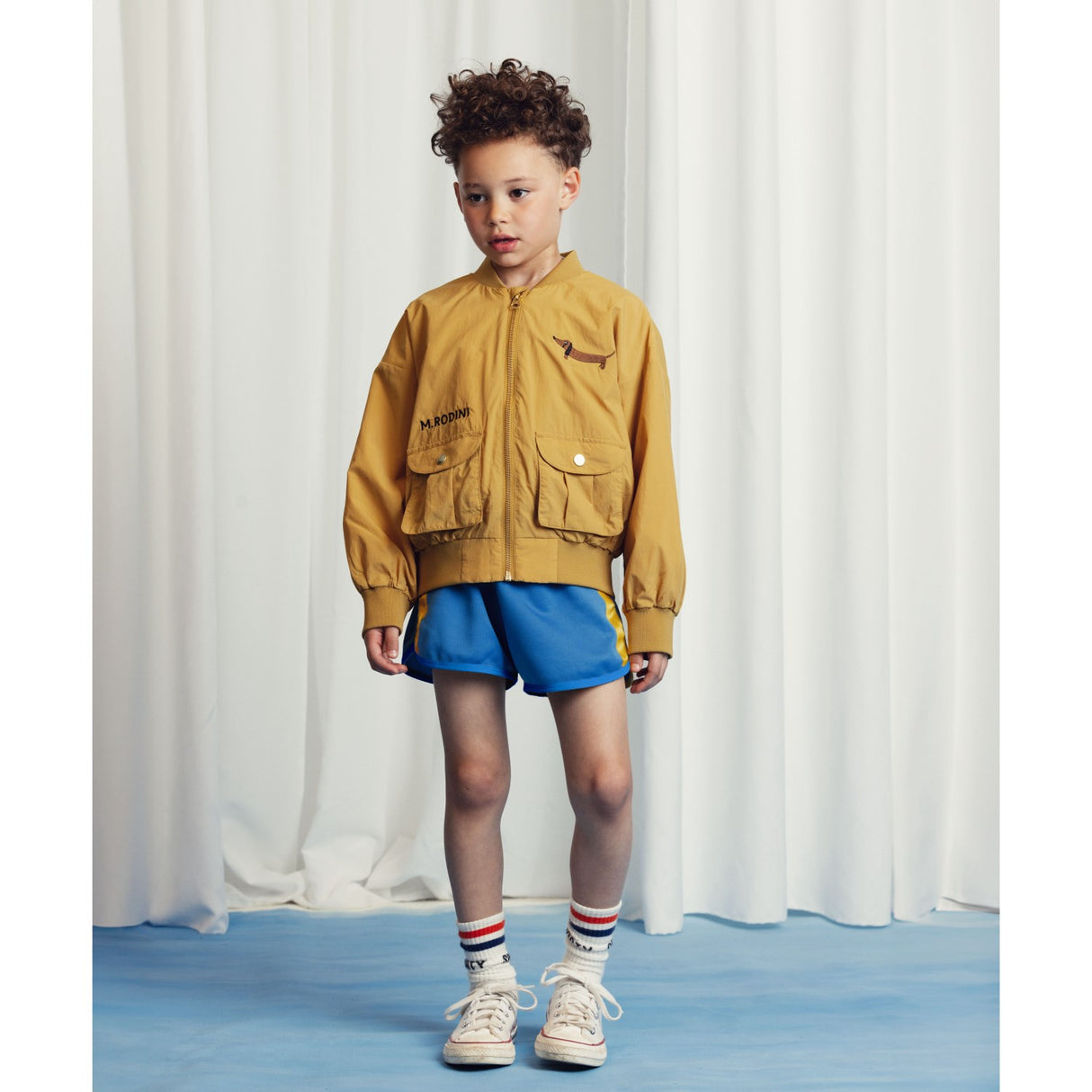 Mini Rodini Beige Dog Nylon Baseball Jacket Embroidery