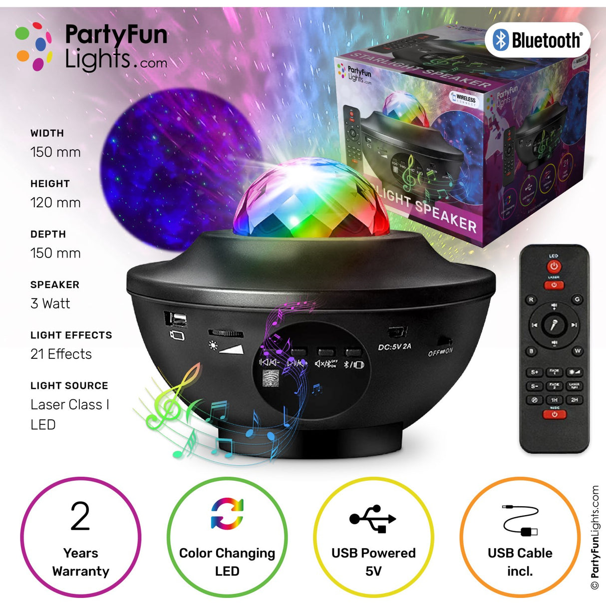 Party Funlight Galaxy Bluetooth Speaker with Remote Control