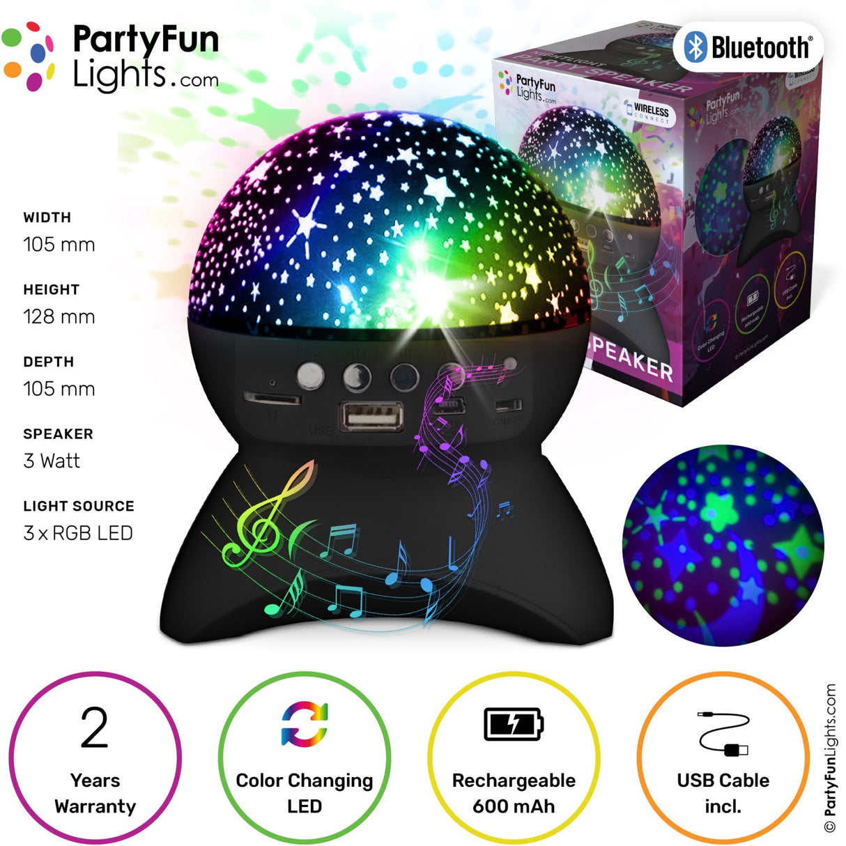 Party Funlight Starry Sky Bluetooth Speaker - Black