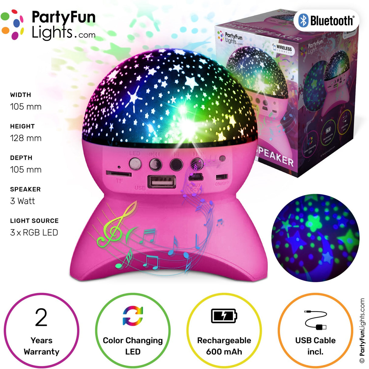 Party Funlight Starry Sky Bluetooth Speaker - Pink