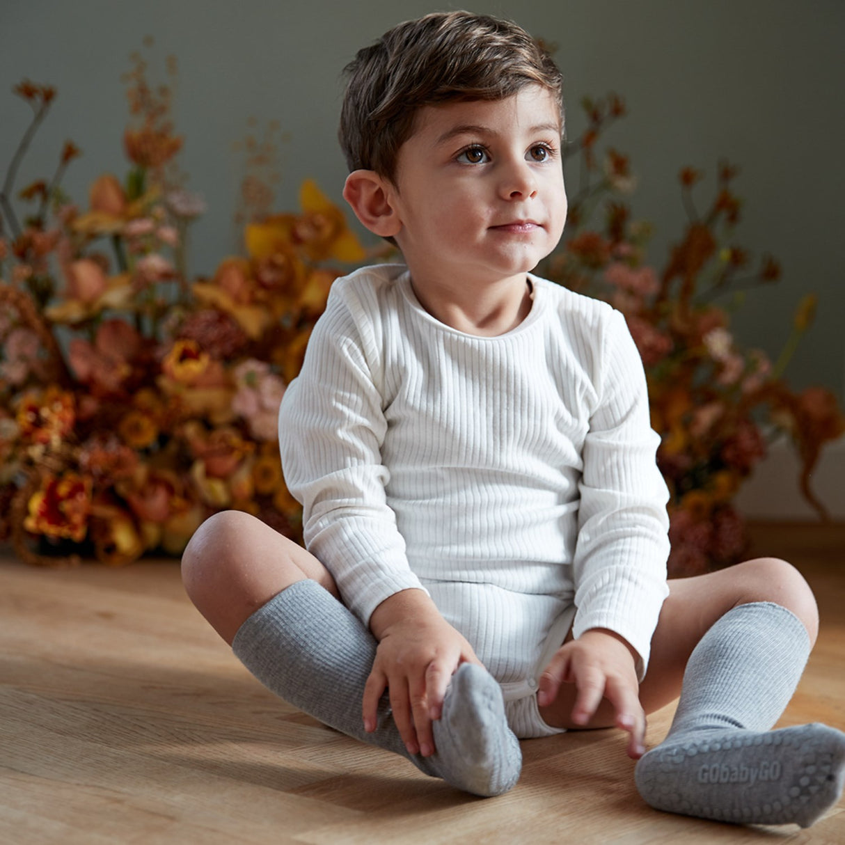 Gobabygo Grey Melange Non-Slip Socks Bamboo