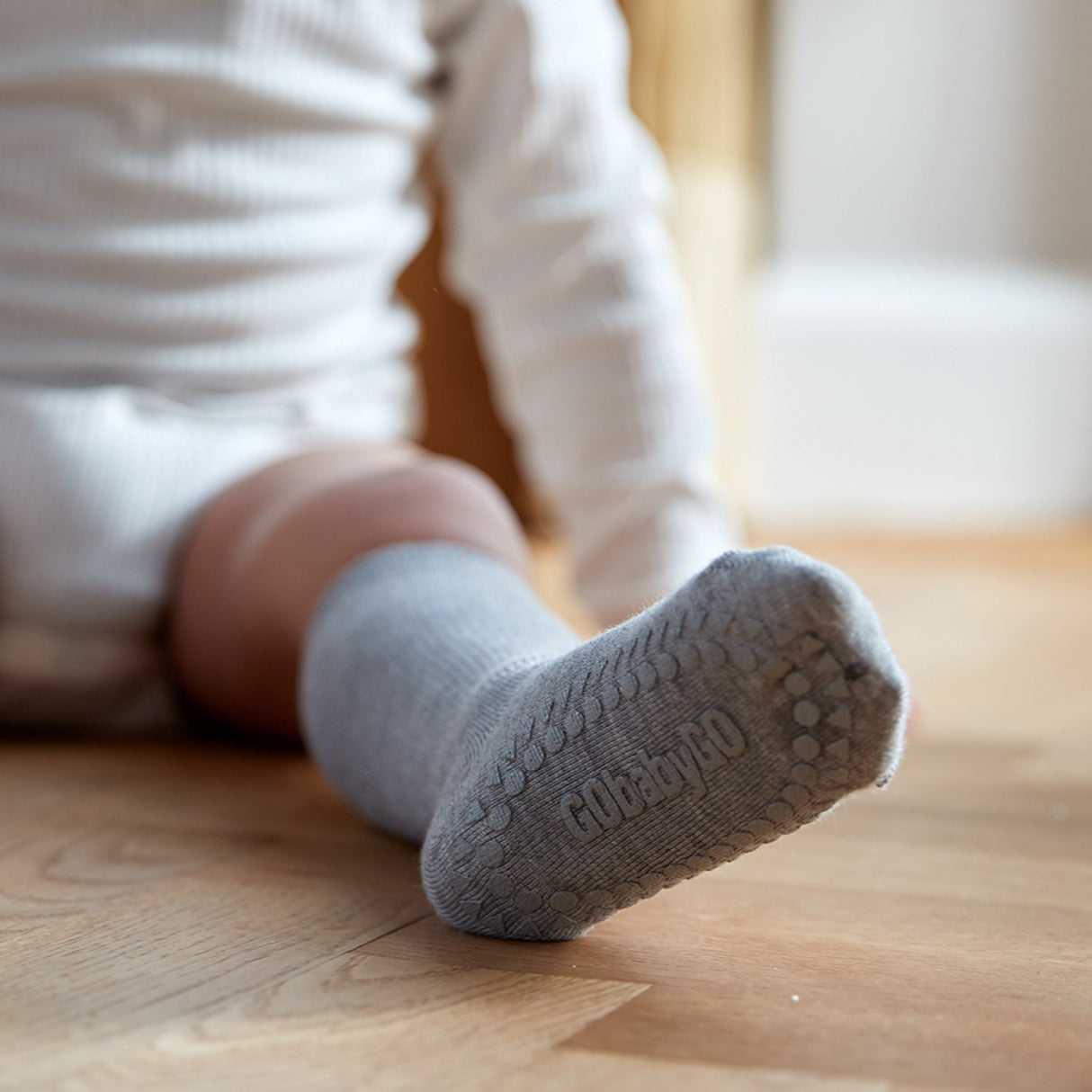 Gobabygo Grey Melange Non-Slip Socks Bamboo