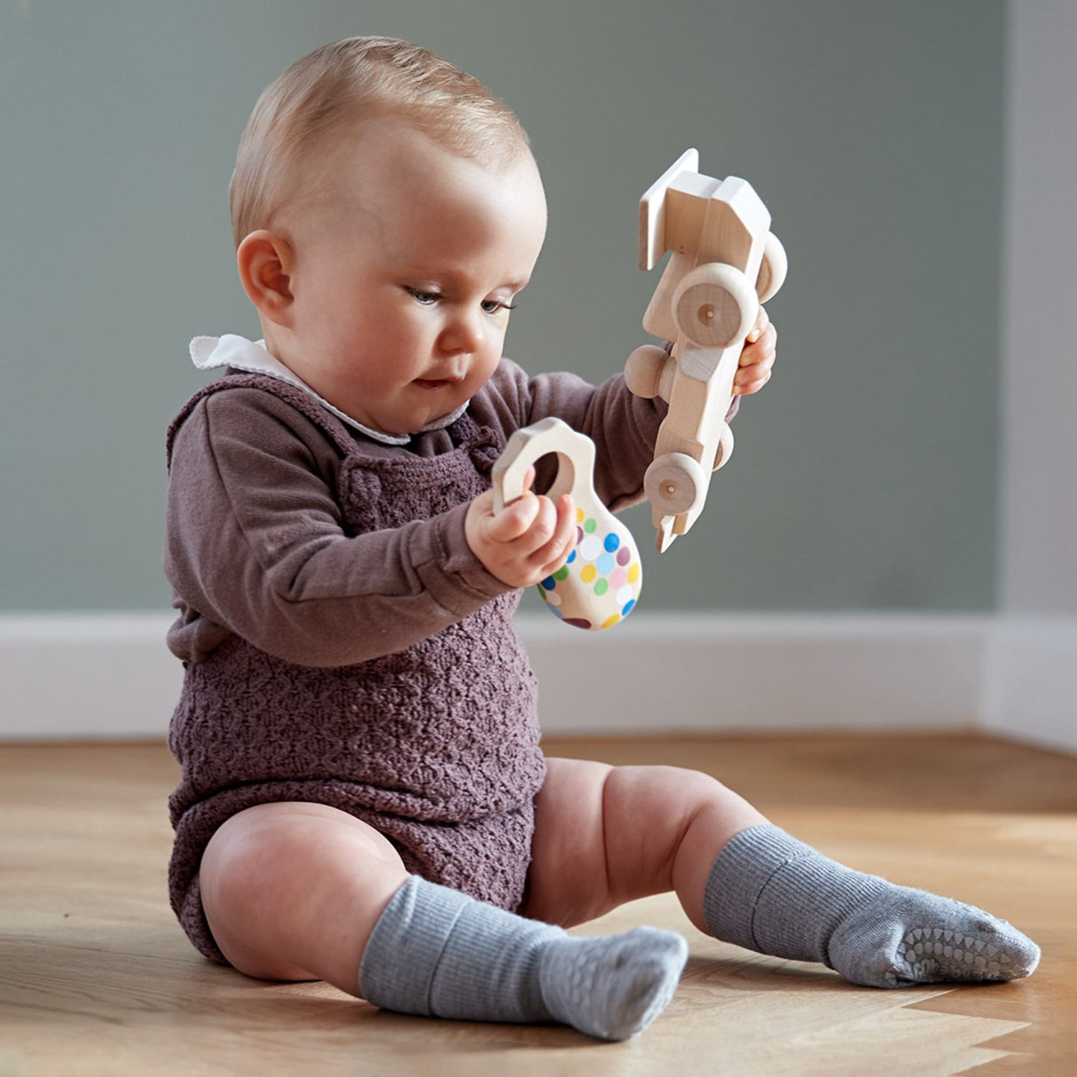 Gobabygo Grey Melange Non-Slip Socks Bamboo