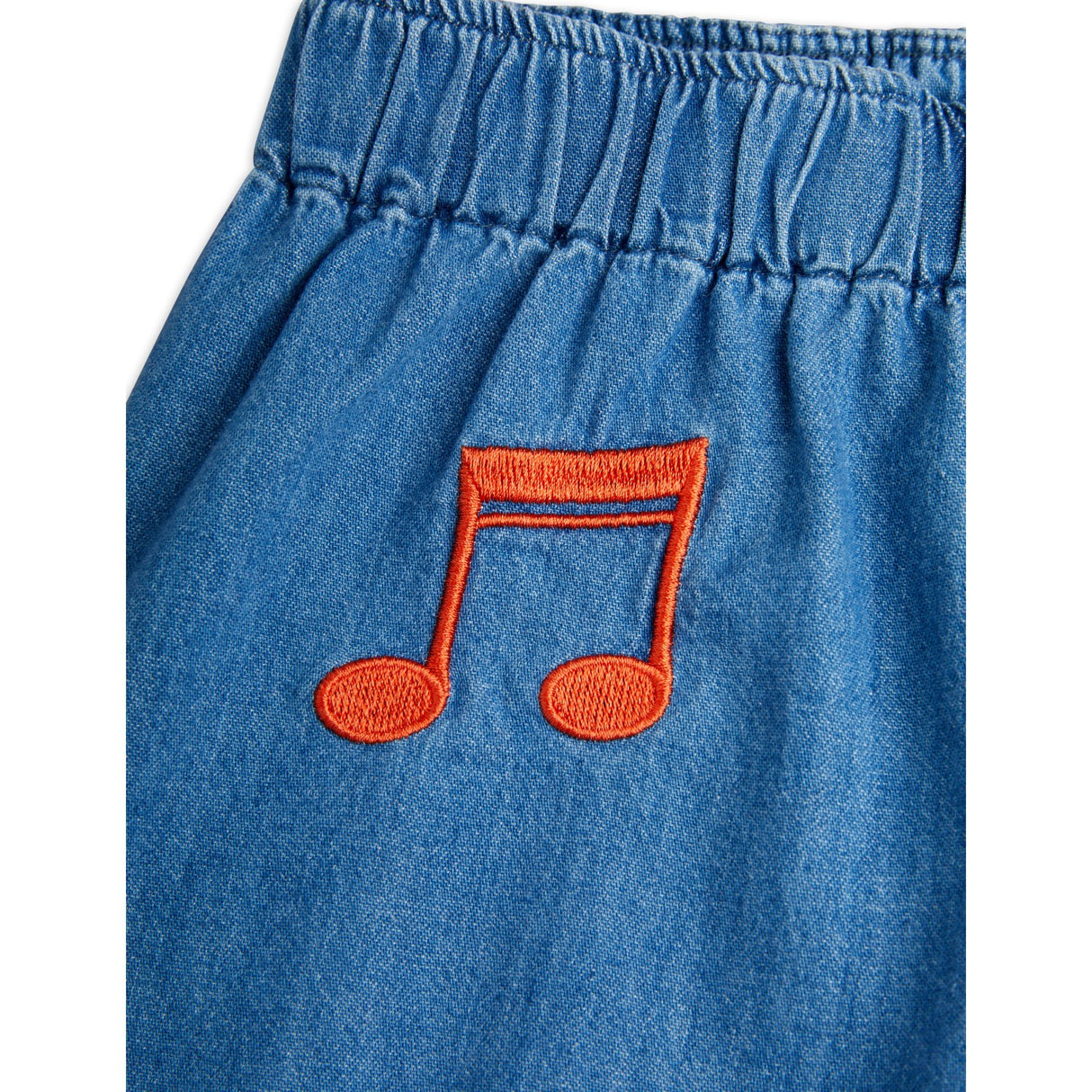 Mini Rodini Blue Note Embroidery Lightweight Denim Shorts