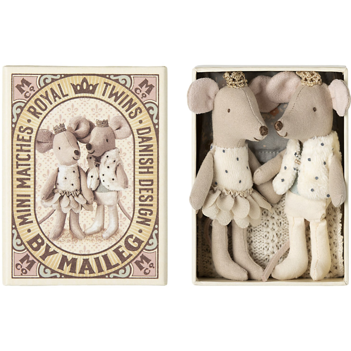 Maileg Royal Twin Mice, Little Sister And Brother In Matchbox