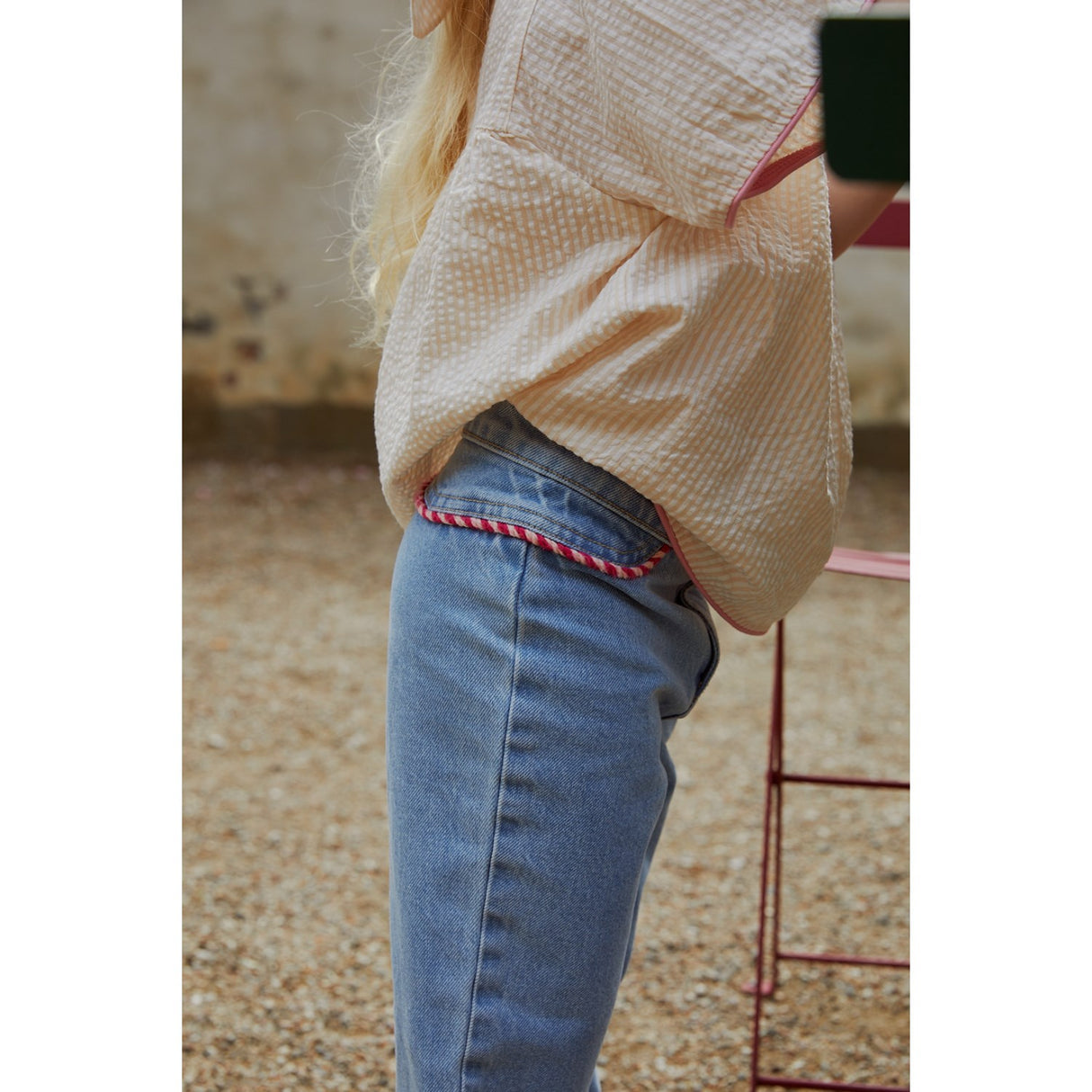 COPENHAGEN COLORS Lt Blue Indigo Washed Organic Denim Pants Wide Leg W Rope Deco