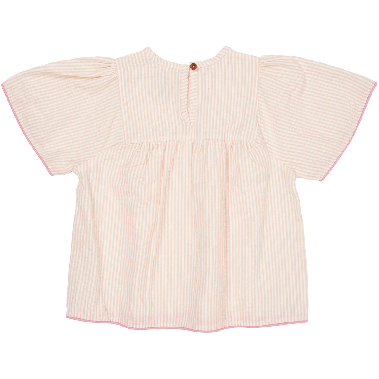 COPENHAGEN COLORS Dusty Rose W Cream Stripe W. Pink Seersucker Blouse W. Contrast Edge