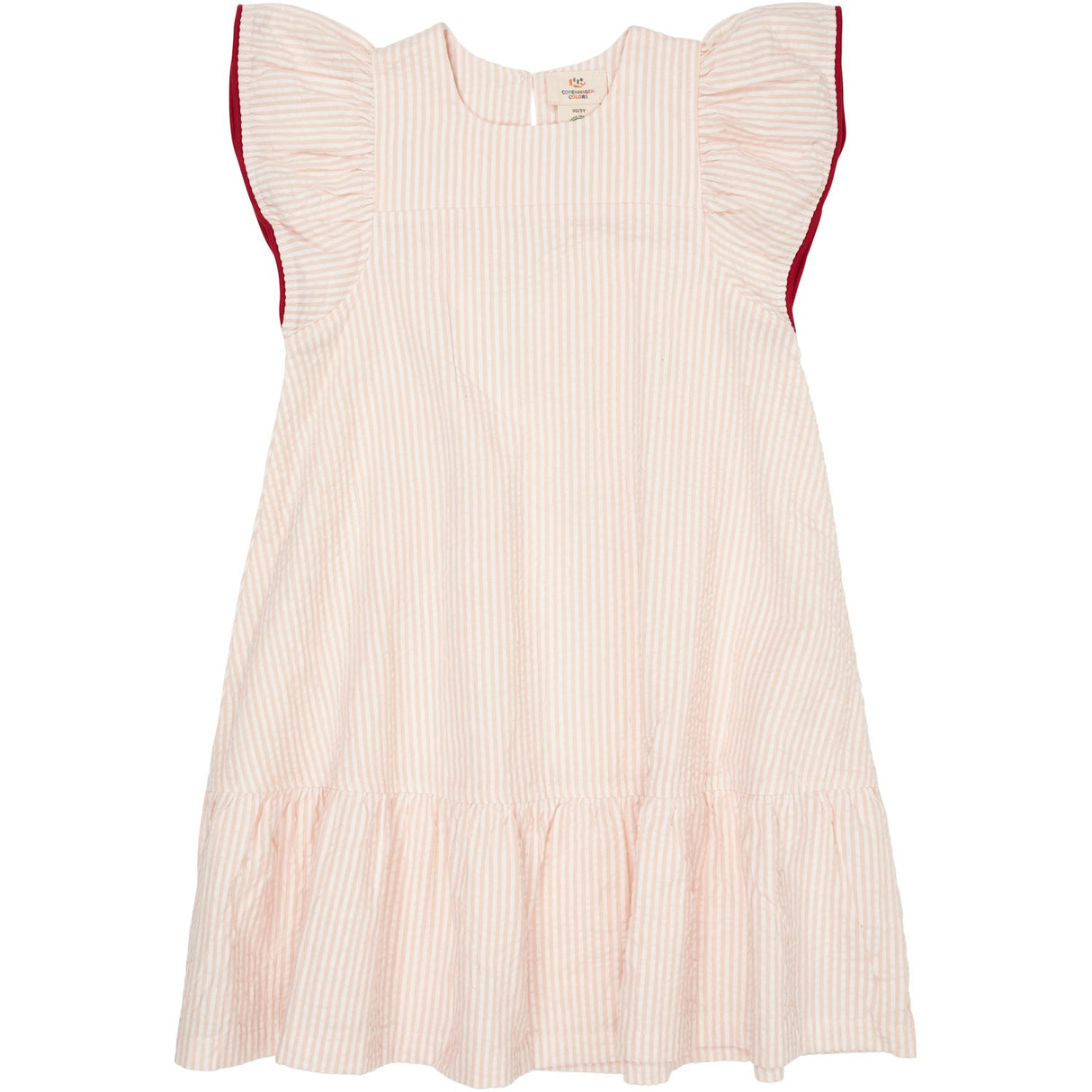 COPENHAGEN COLORS Dusty Rose W Cream Stripe W. Berry Seersucker Dress W. Frill Sleeves