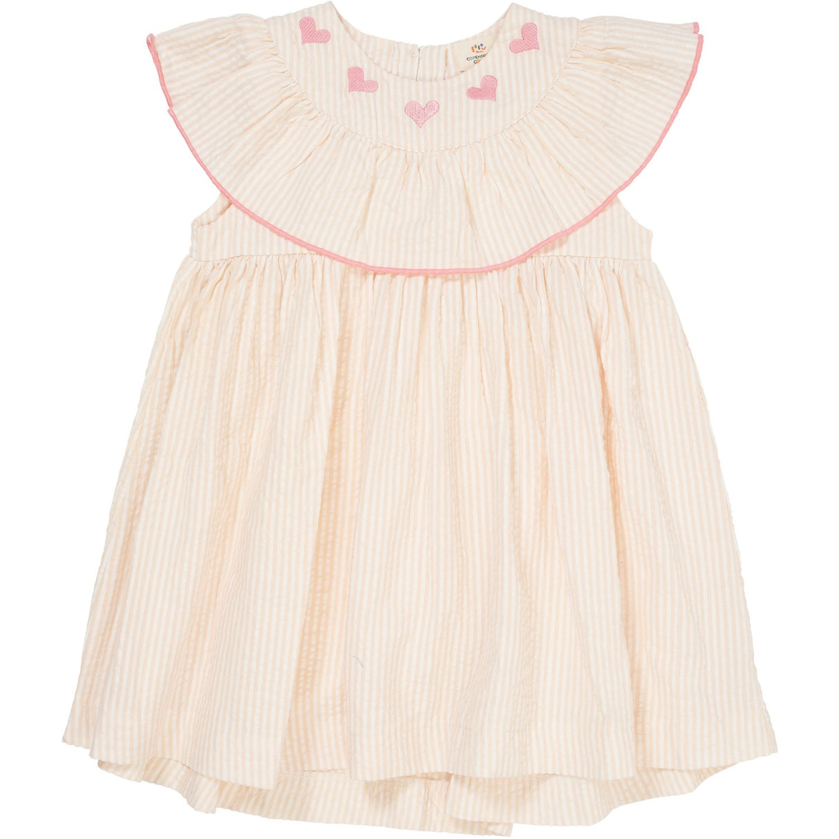COPENHAGEN COLORS Dusty Rose W Cream Stripe W. Pink Seersucker Dress W. Heart