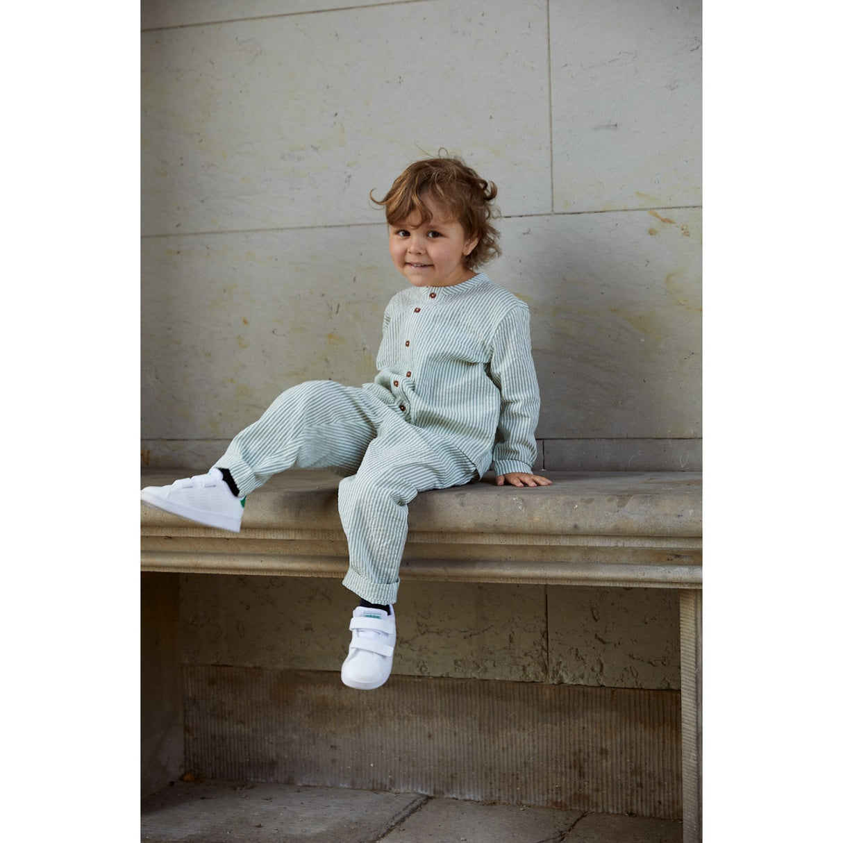 COPENHAGEN COLORS Green W Cream Stripe Seersucker Pants