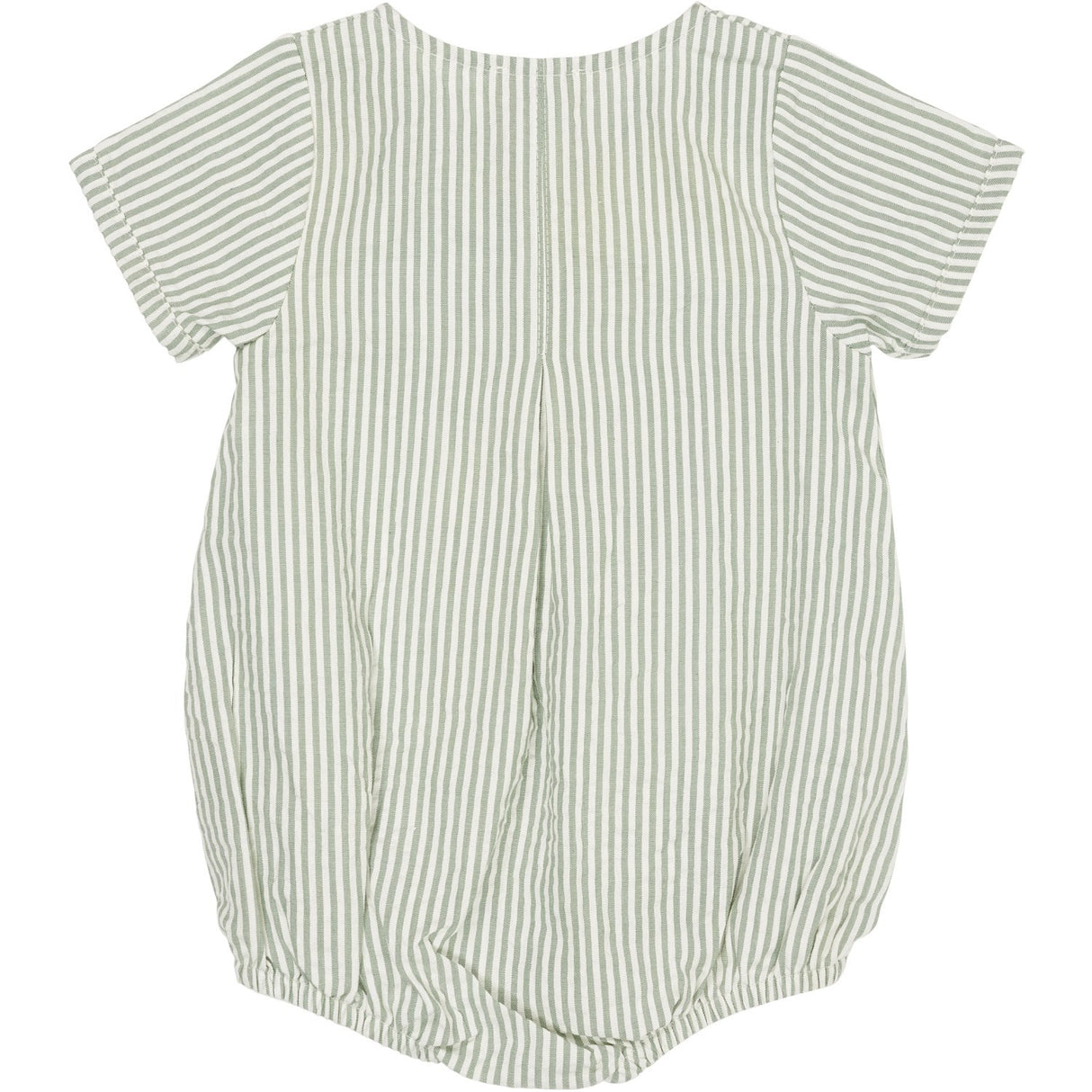 COPENHAGEN COLORS Green W Cream Stripe Seersucker Romper W. Sleeves