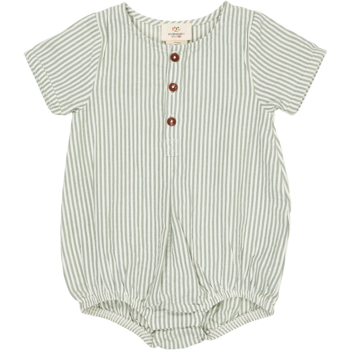 COPENHAGEN COLORS Green W Cream Stripe Seersucker Romper W. Sleeves
