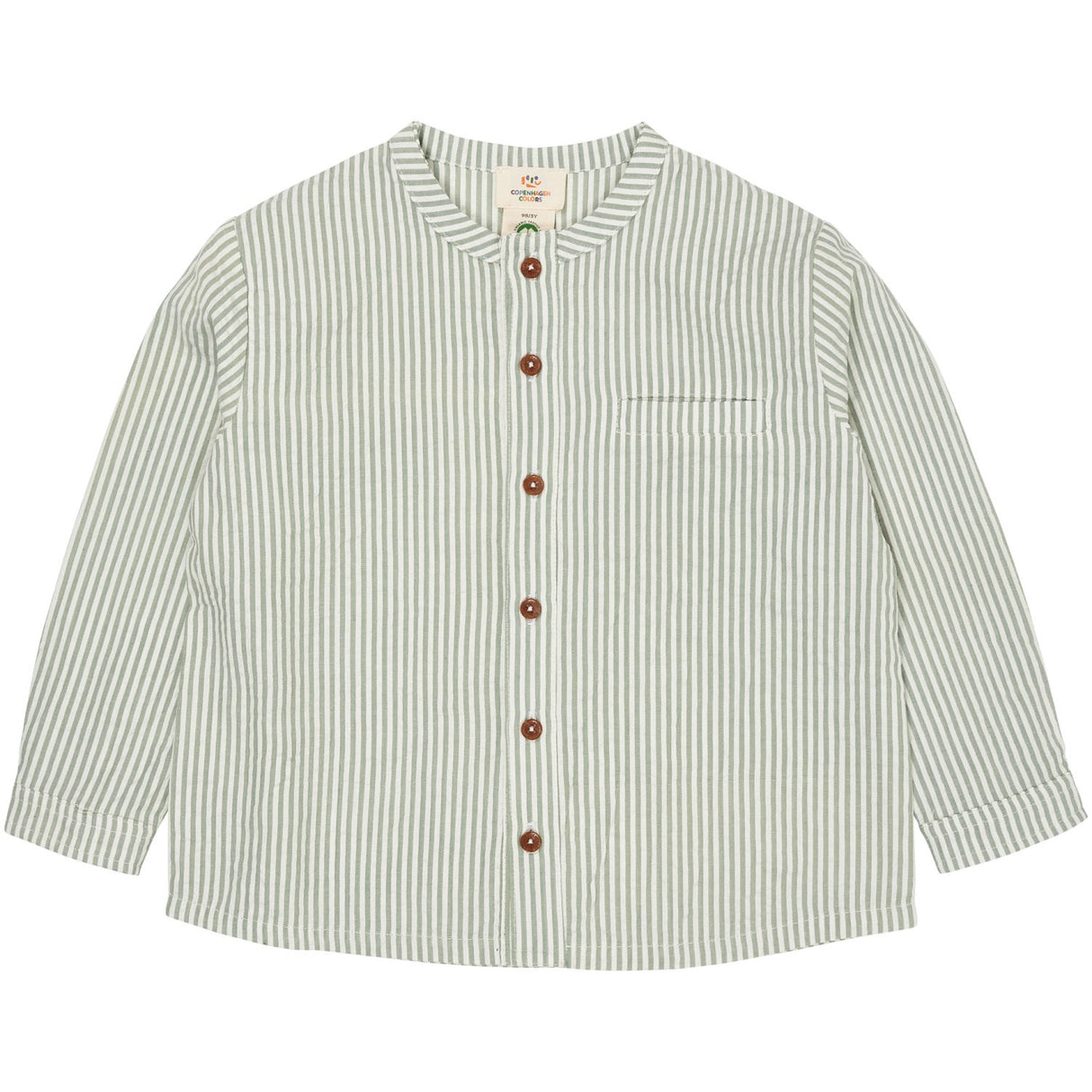 COPENHAGEN COLORS Green W Cream Stripe Seersucker Shirt W. Placket
