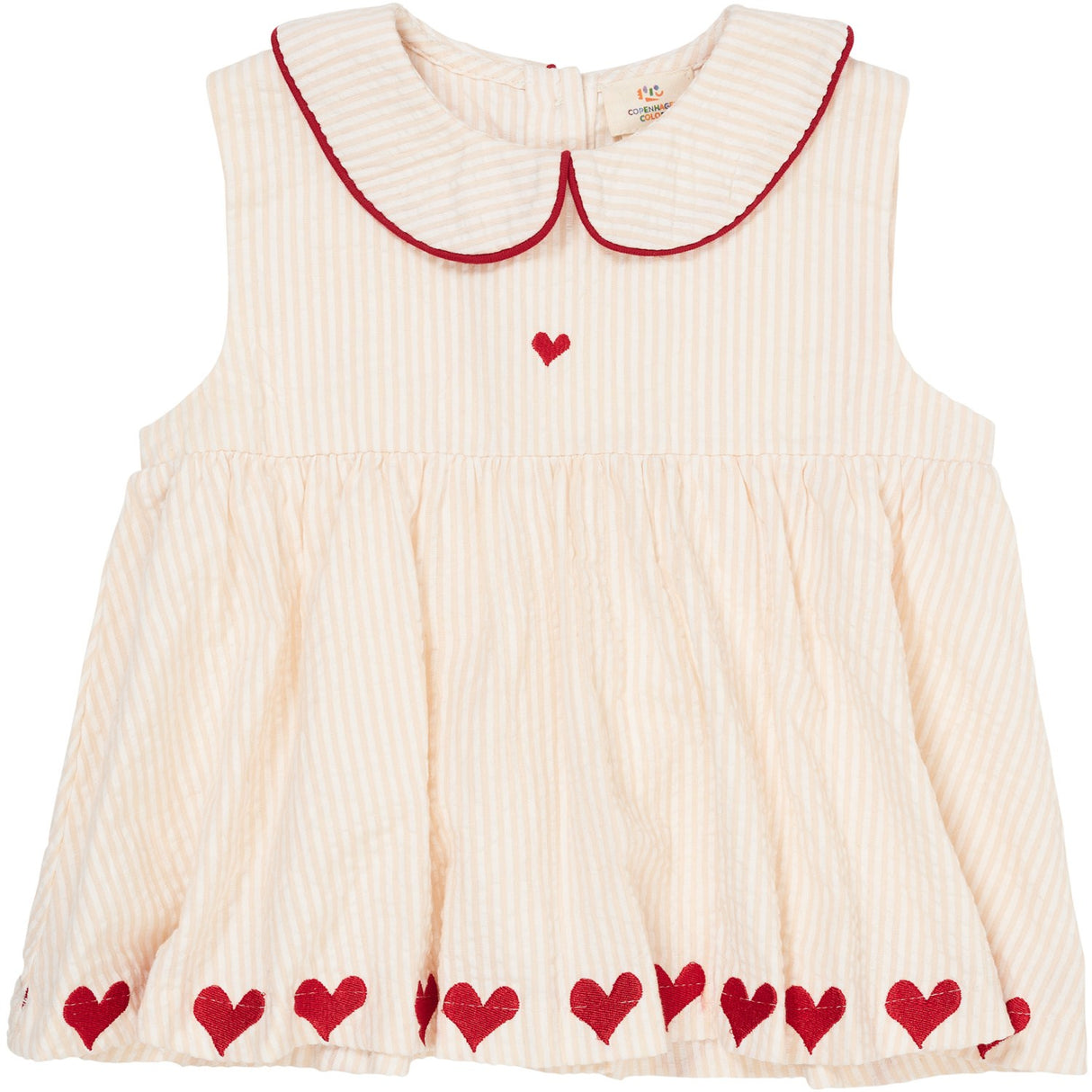 COPENHAGEN COLORS Dusty Rose W Cream Stripe W. Berry Seersucker Ss Blouse W. Hearts