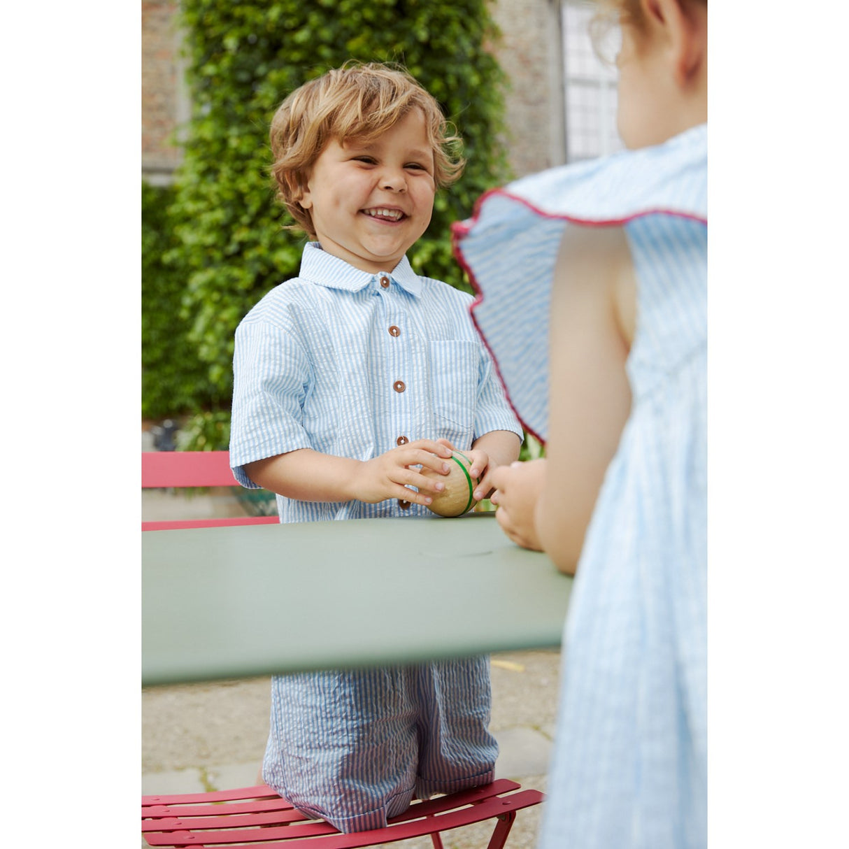 COPENHAGEN COLORS Sky Blue W Cream Stripe Seersucker Ss Shirt