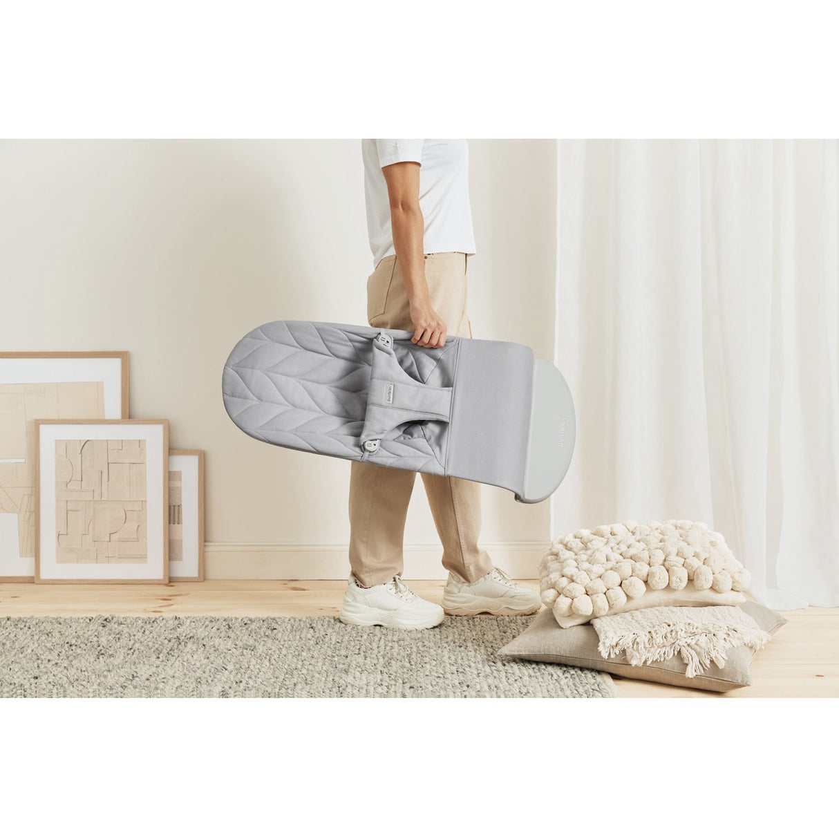 BabyBjörn Light Grey Bouncer Bliss Flower Leaf Quilt