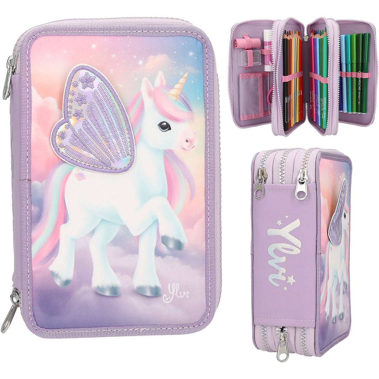 Ylvi Triple Pencil Case With Appliquéd Wing