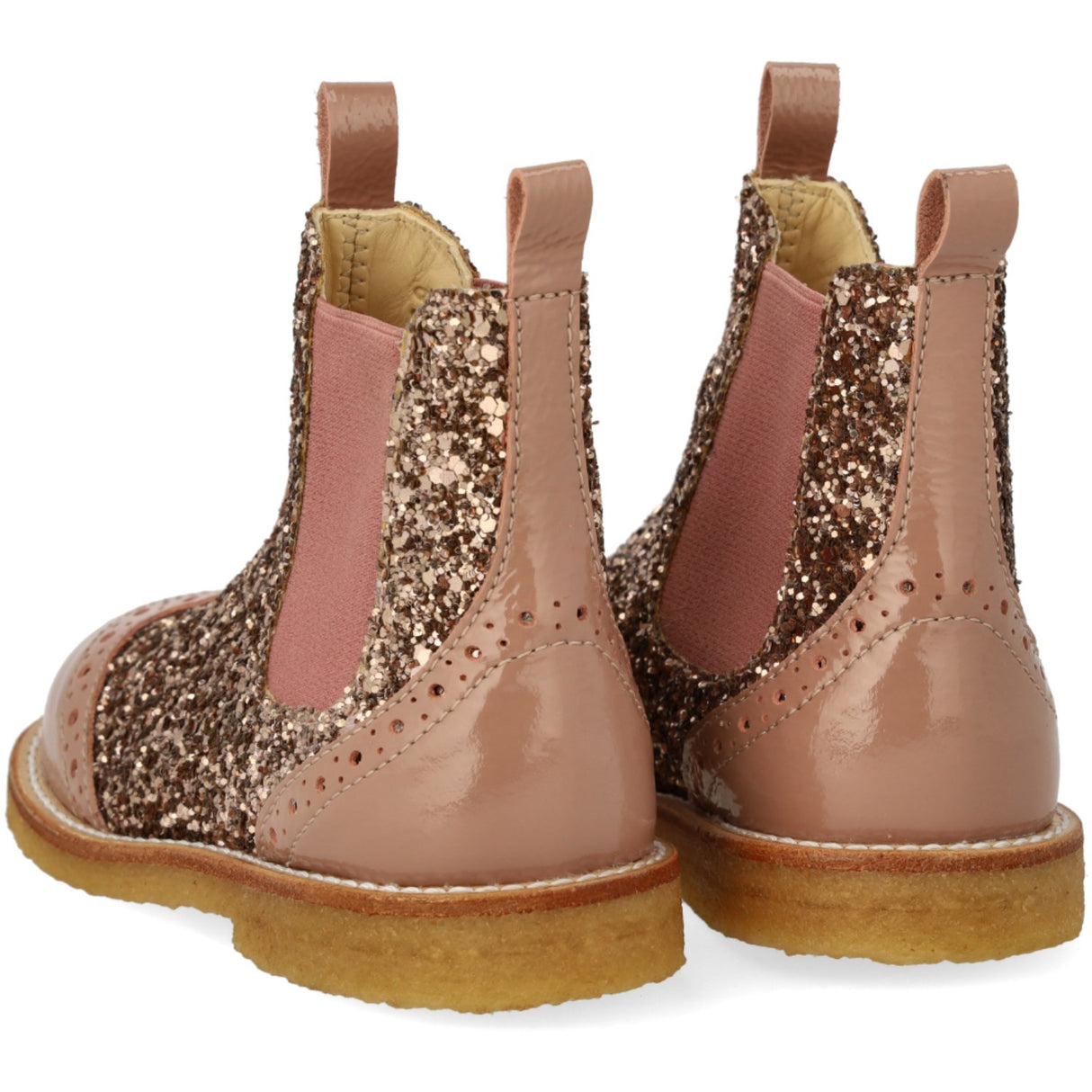 Angulus Clay/Clay Glitter/Rosa Chelsea Boot Med Glitter Og BrAndues Detaljer