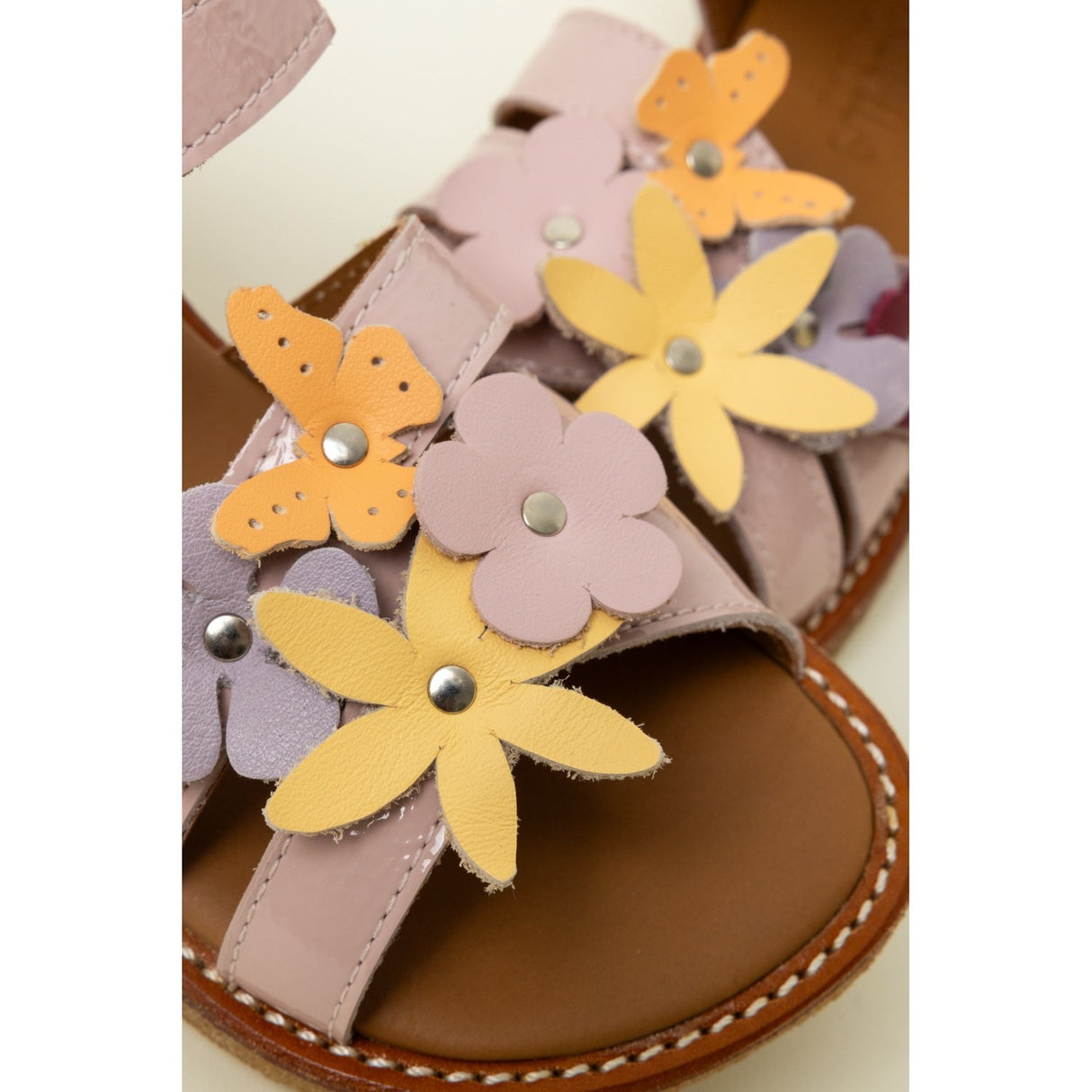 Angulus Rosebud Sandal with Multicolored Floral Appliques