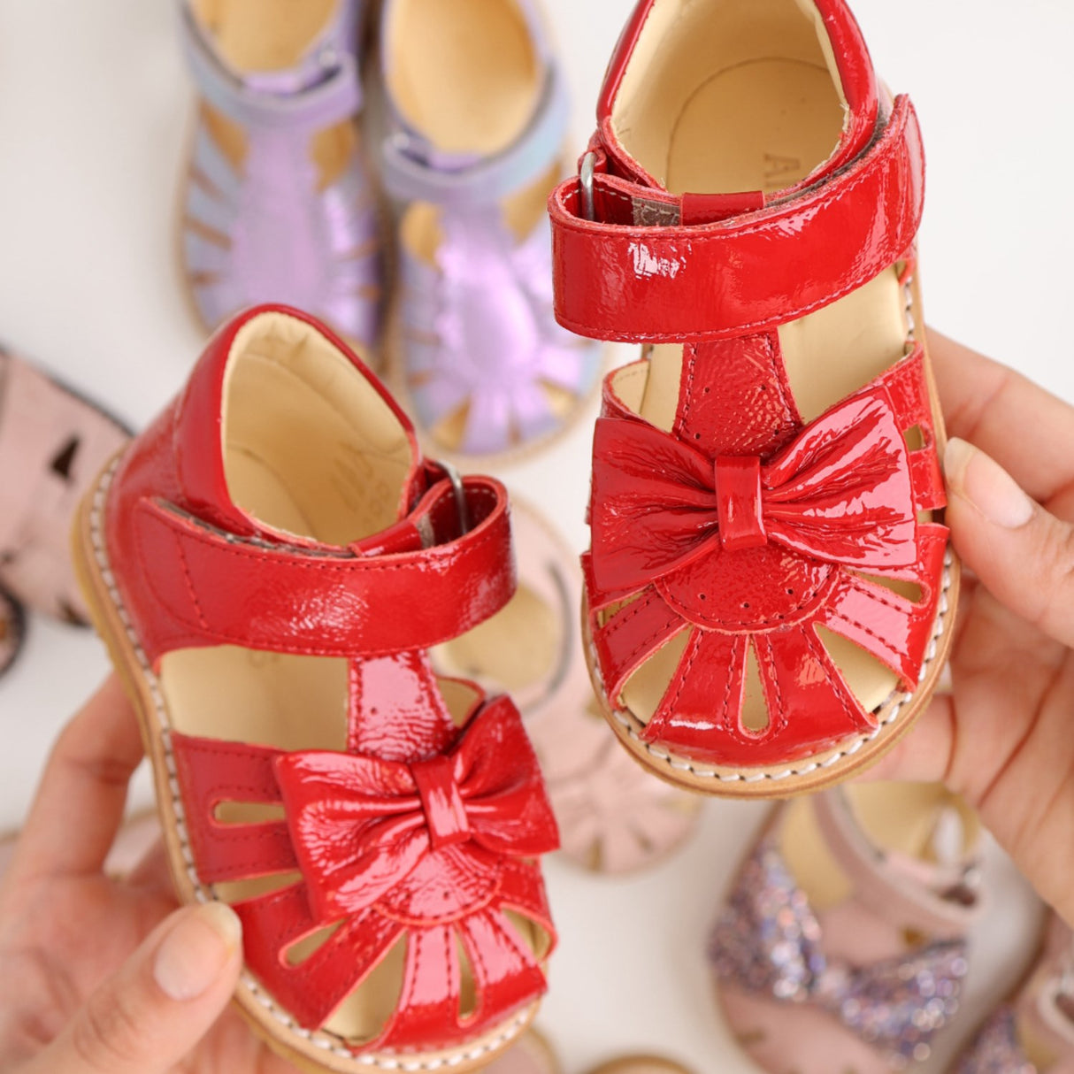 Angulus Dark Red Beginner Sandal with Bow and Velcro Closure