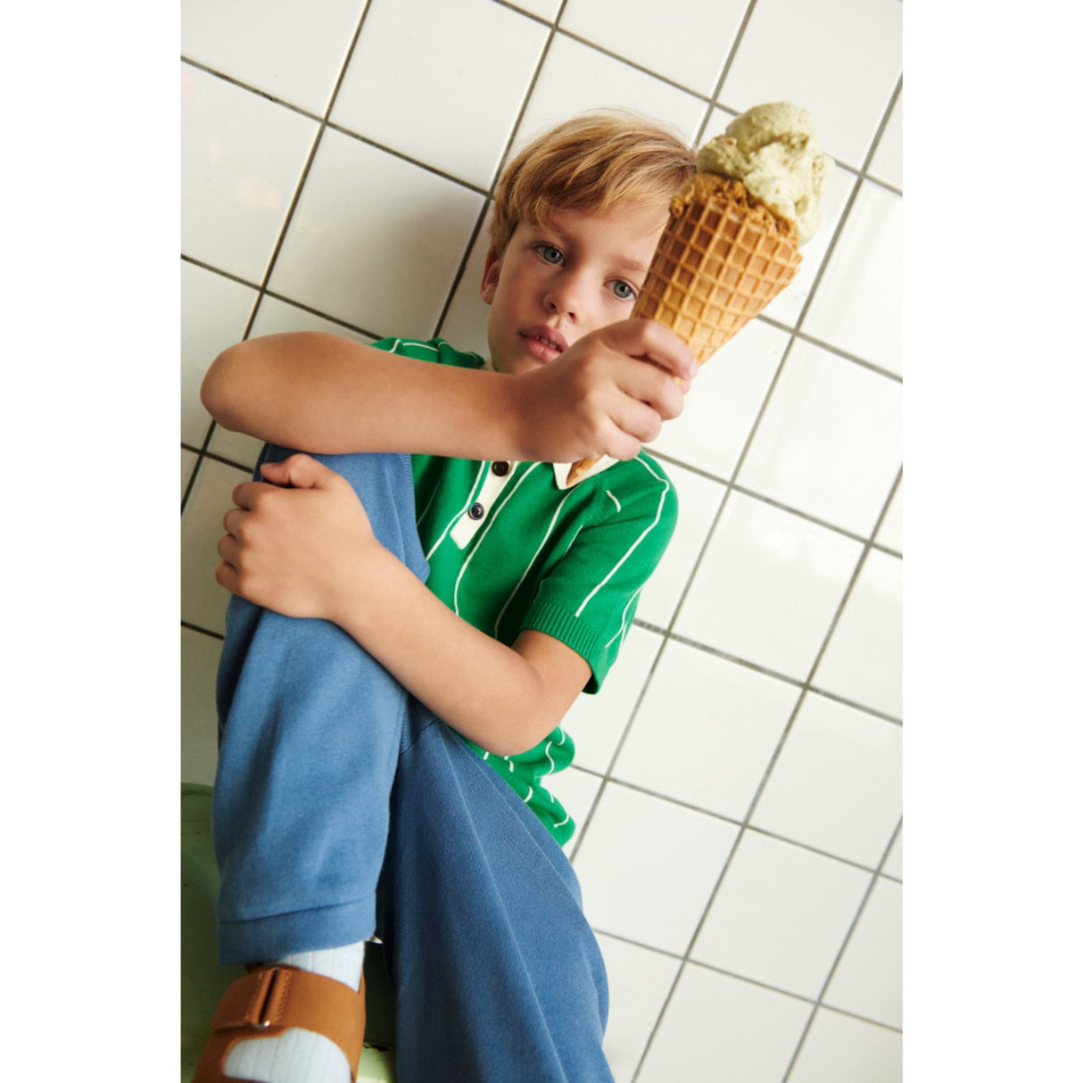 FUB basil/ecru Striped Polo