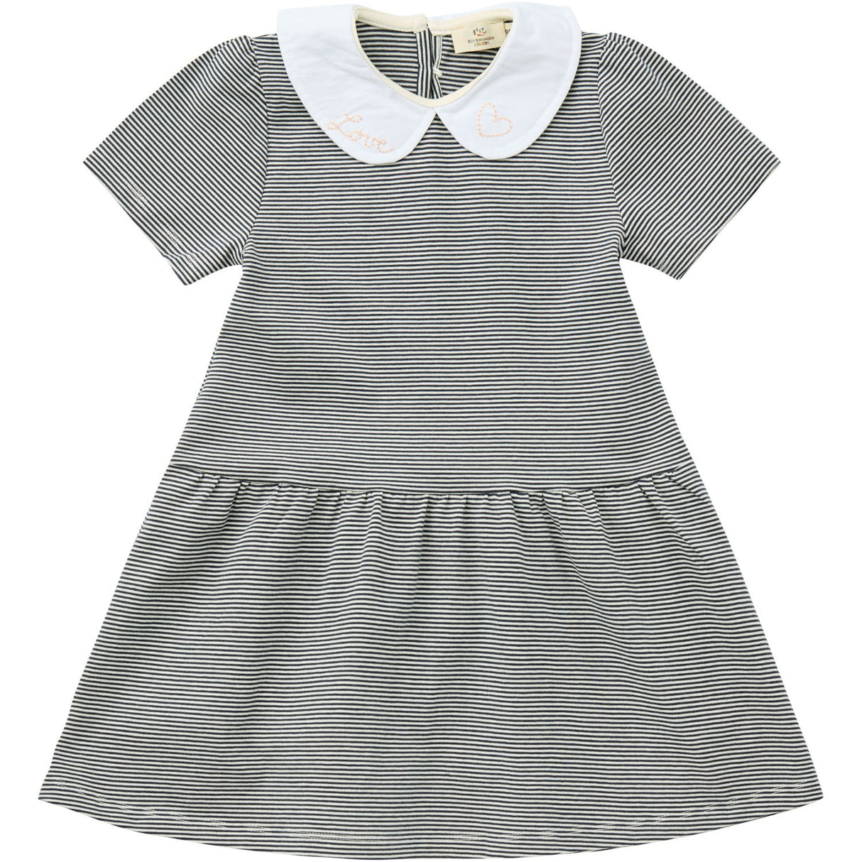 COPENHAGEN COLORS Navy/Cream Stripe Striped Dress W. Poplin Collar