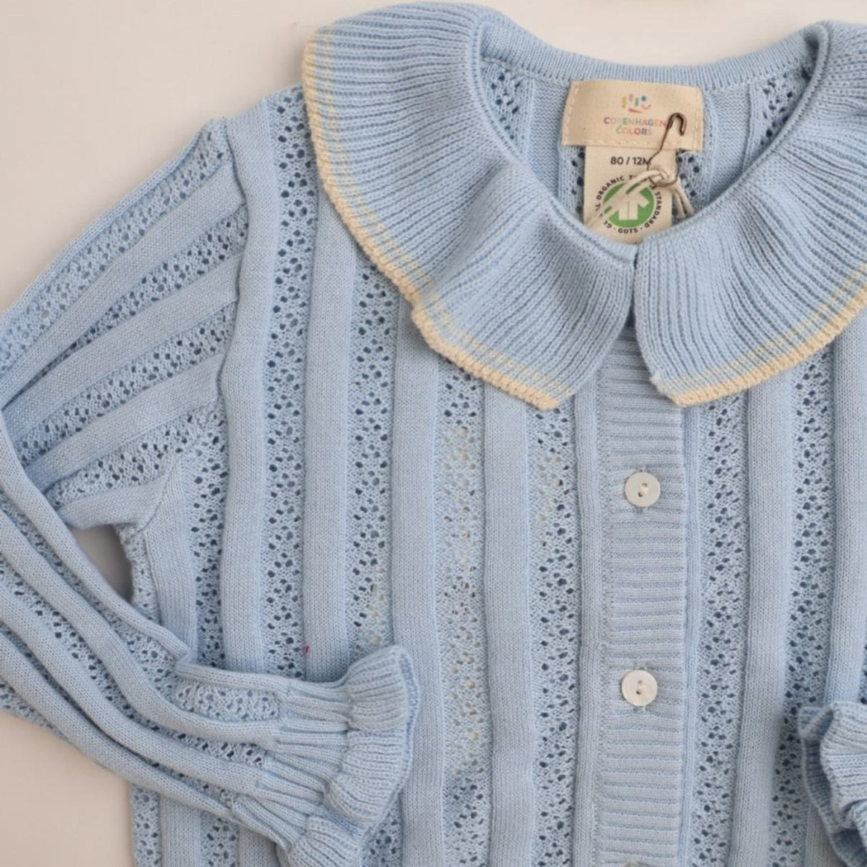 COPENHAGEN COLORS Dusty Blue Knitted Pointelle Cardigan