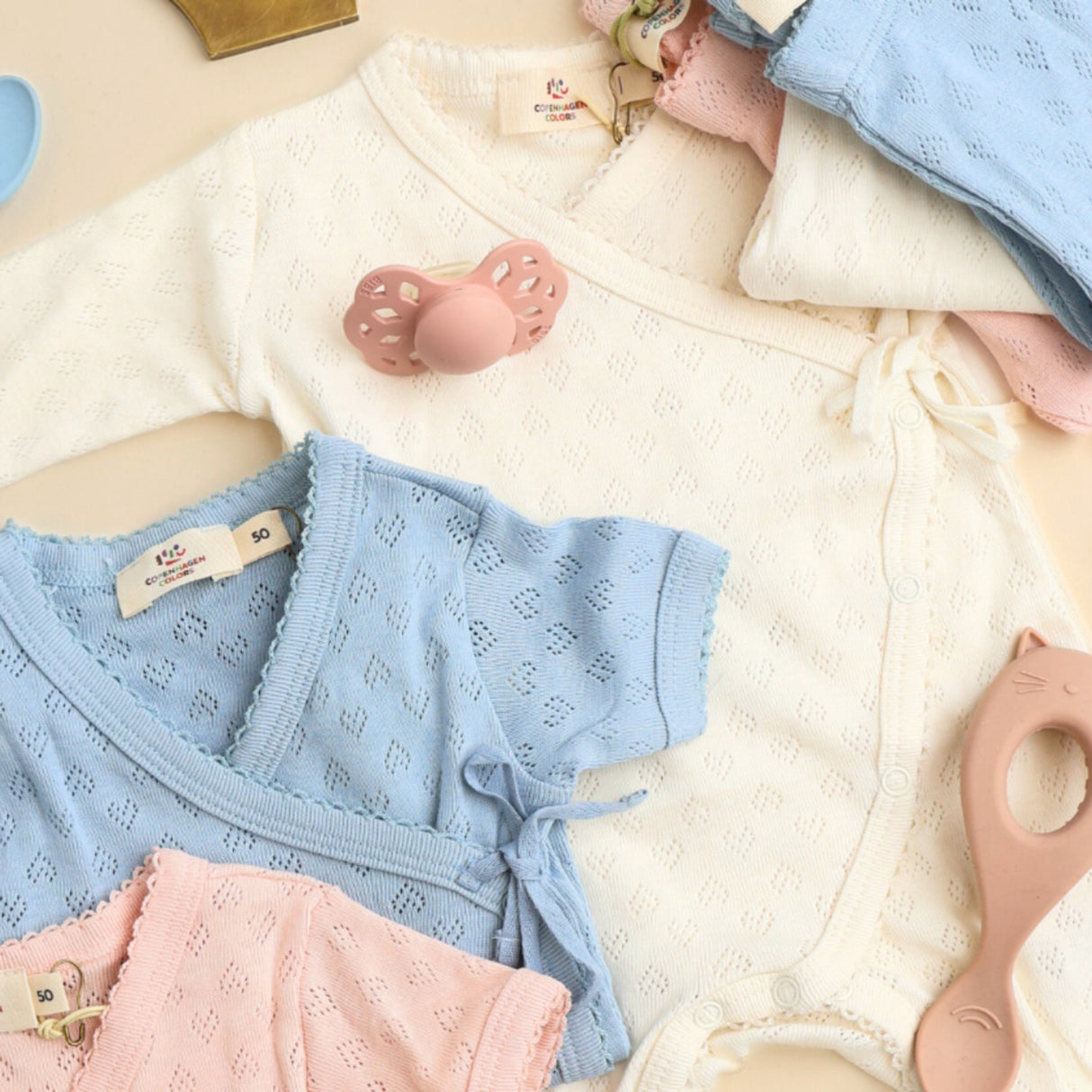 COPENHAGEN COLORS Cream Pointelle Cross-Over Full Body