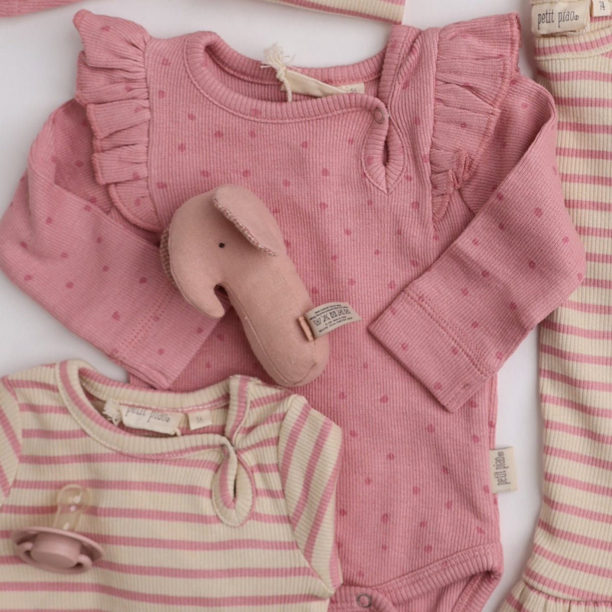 Petit Piao Bright Rose Body L/S Frill Modal Dot