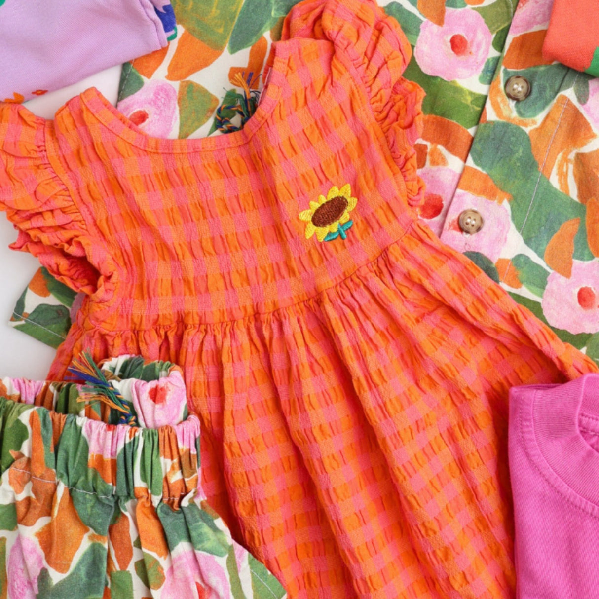 Bobo Choses Coral Pink Vichy Woven Dress