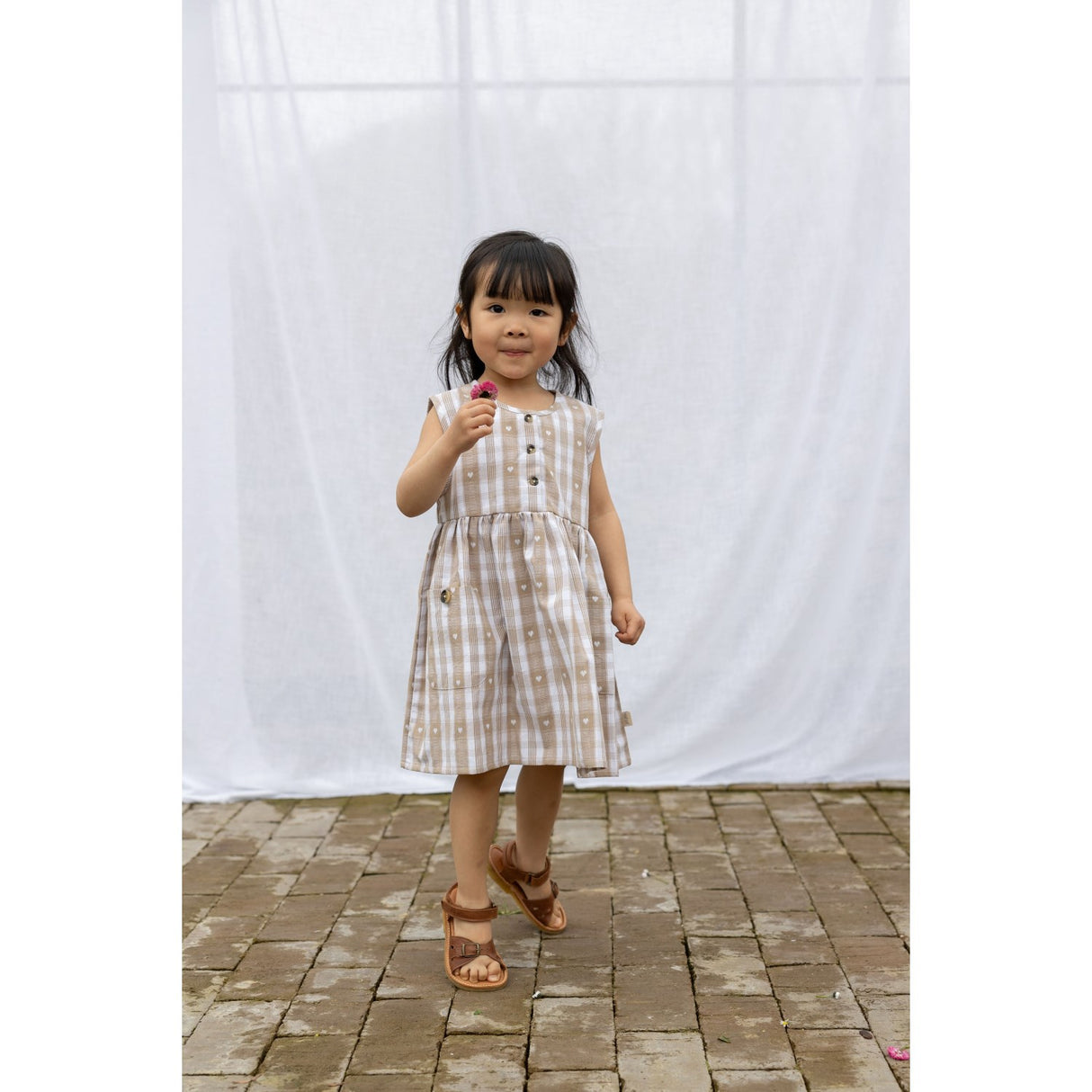 Petit Piao Off White Heart Dress S/L Woven