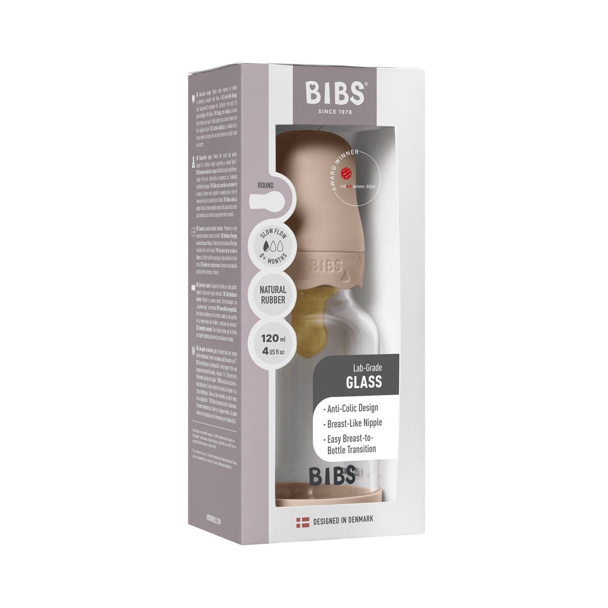 Bibs Blush Glass Boheme Baby Bottle Round Latex Slow Flow