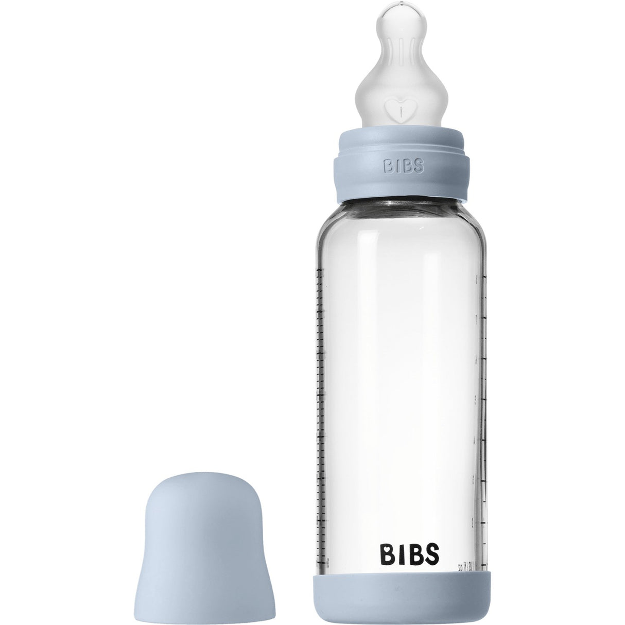 Bibs Baby Blue Glass Baby Bottle Round Silicone Medium Flow
