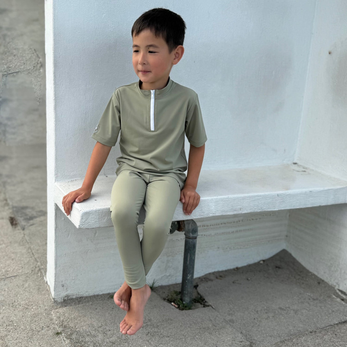 Petit Crabe Olive Max Half Zip Uv-Swim Shirt S/S