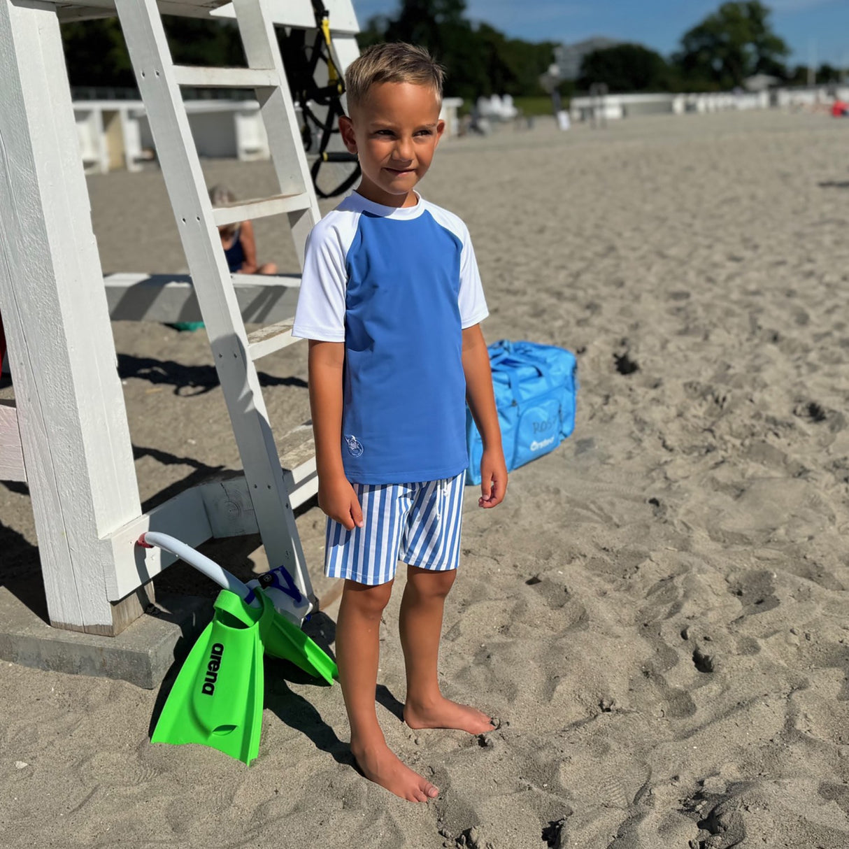 Petit Crabe Sapphire/White Raglan Uv-Swim Shirt S/S