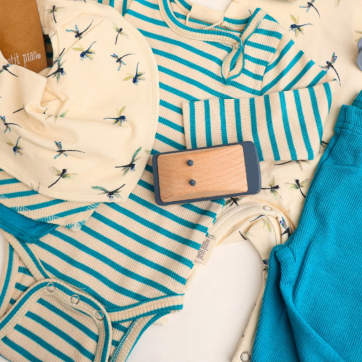 Petit Piao Turquise /Dark Off White Body L/S Modal Striped