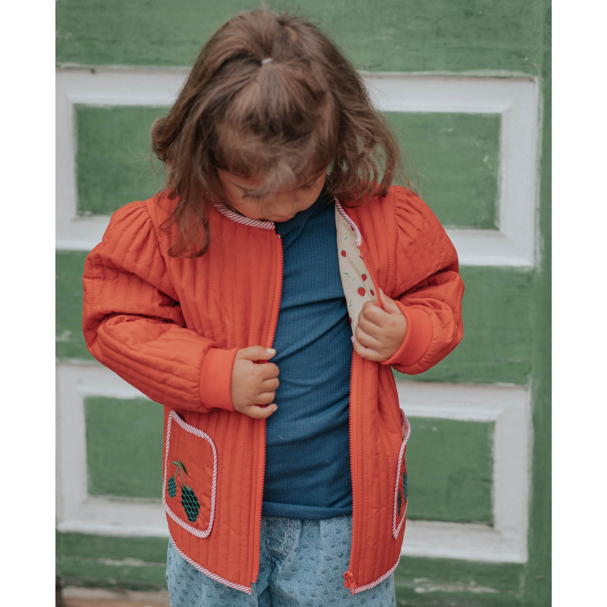 Fliink Pompeian Red Aop Kota Berry Jacket