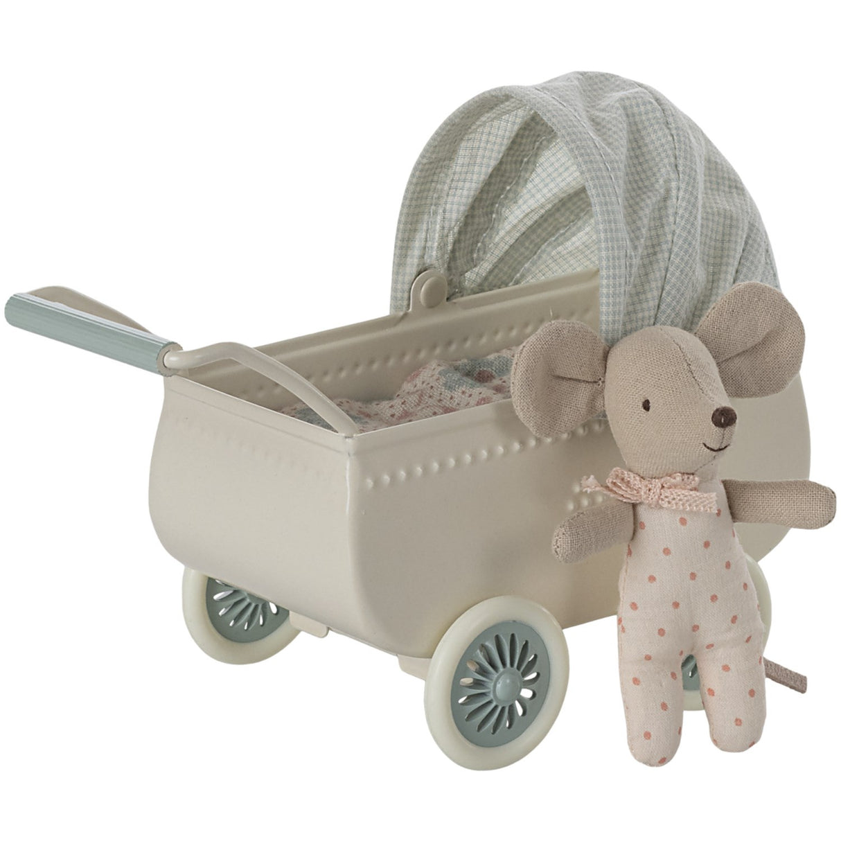Maileg Pram With Baby Mouse - Mint