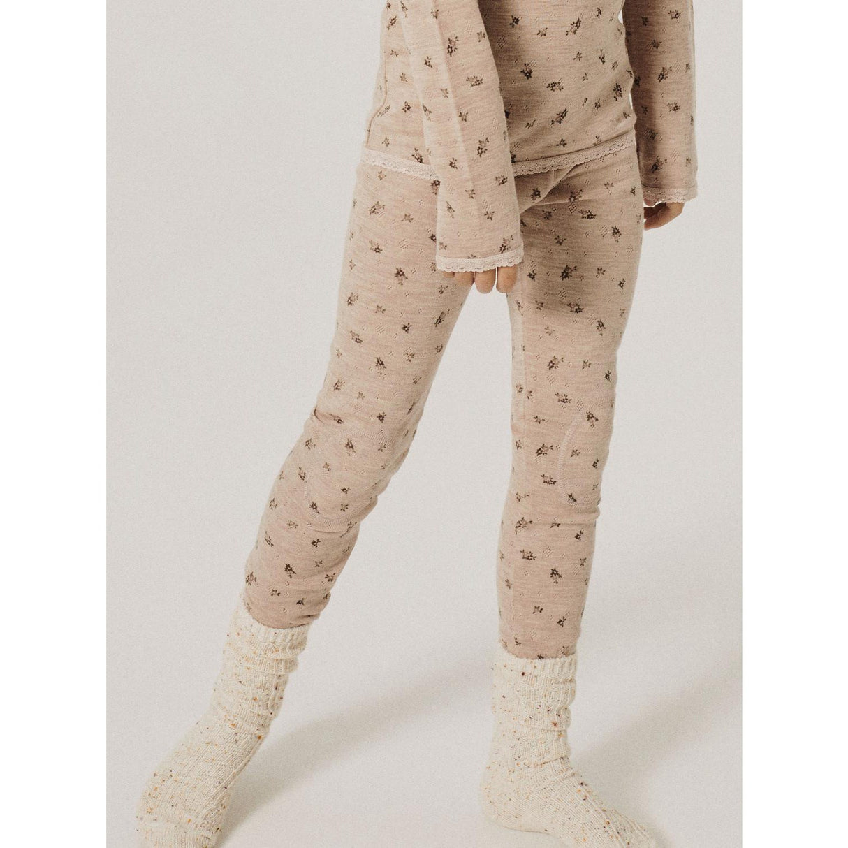 Name It Shadow Gray Small Flowers Nkfwang Wool Needle Leggings