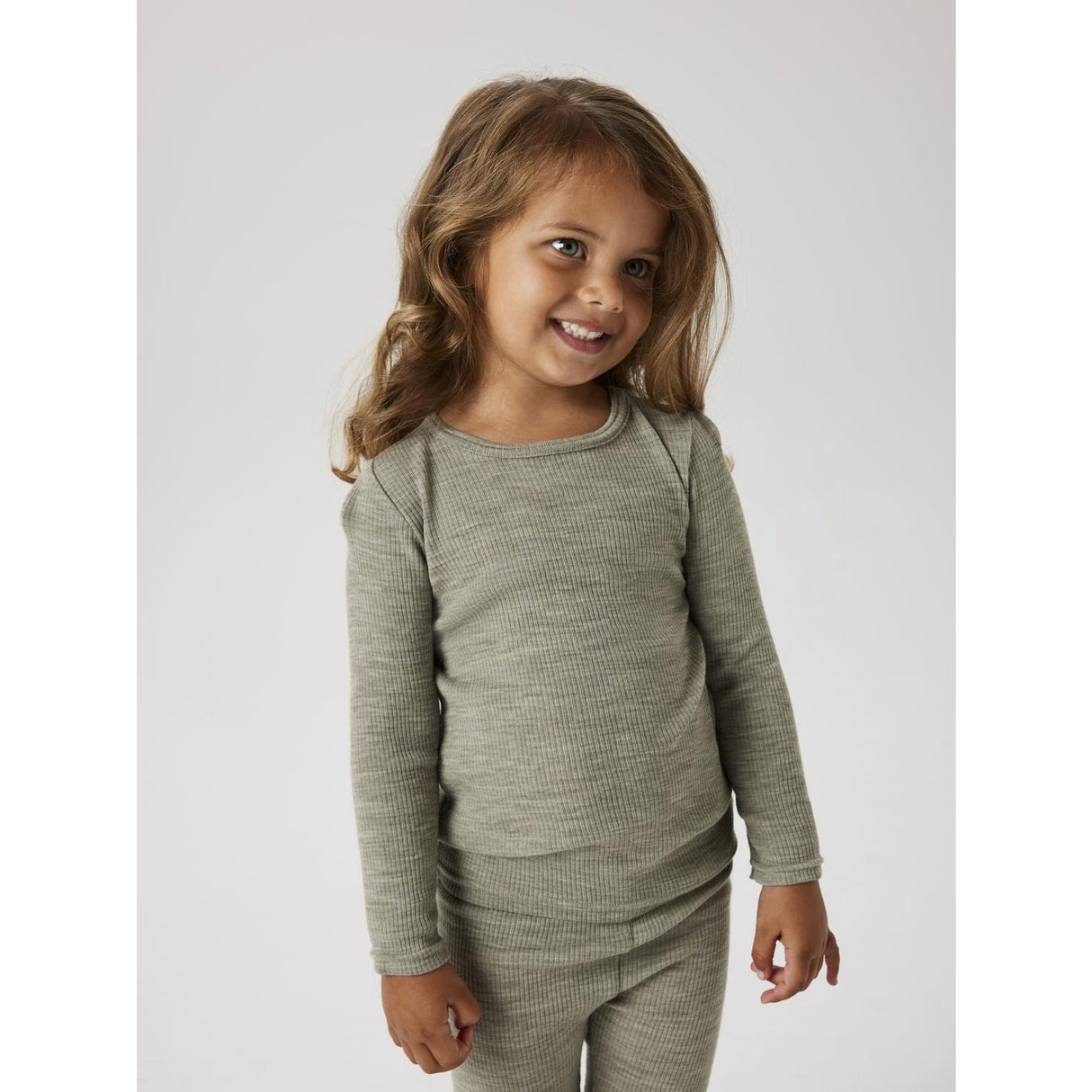 Name It Dried Sage Nmnwax Wool Rib Ls Top Noos