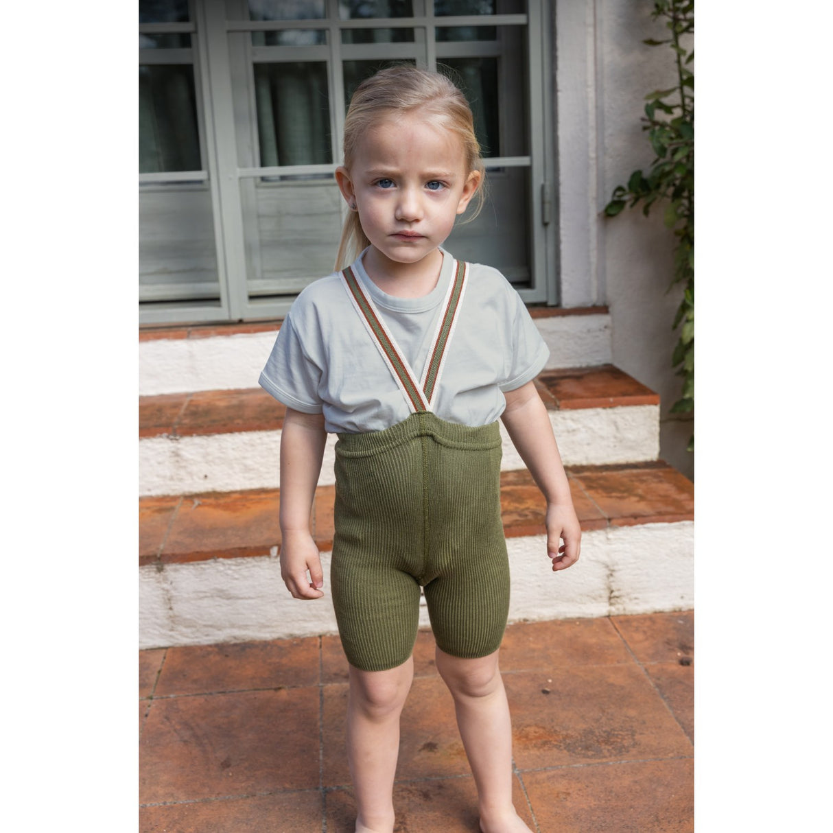 Silly Silas Olive Striped Shorty Tights With Braces