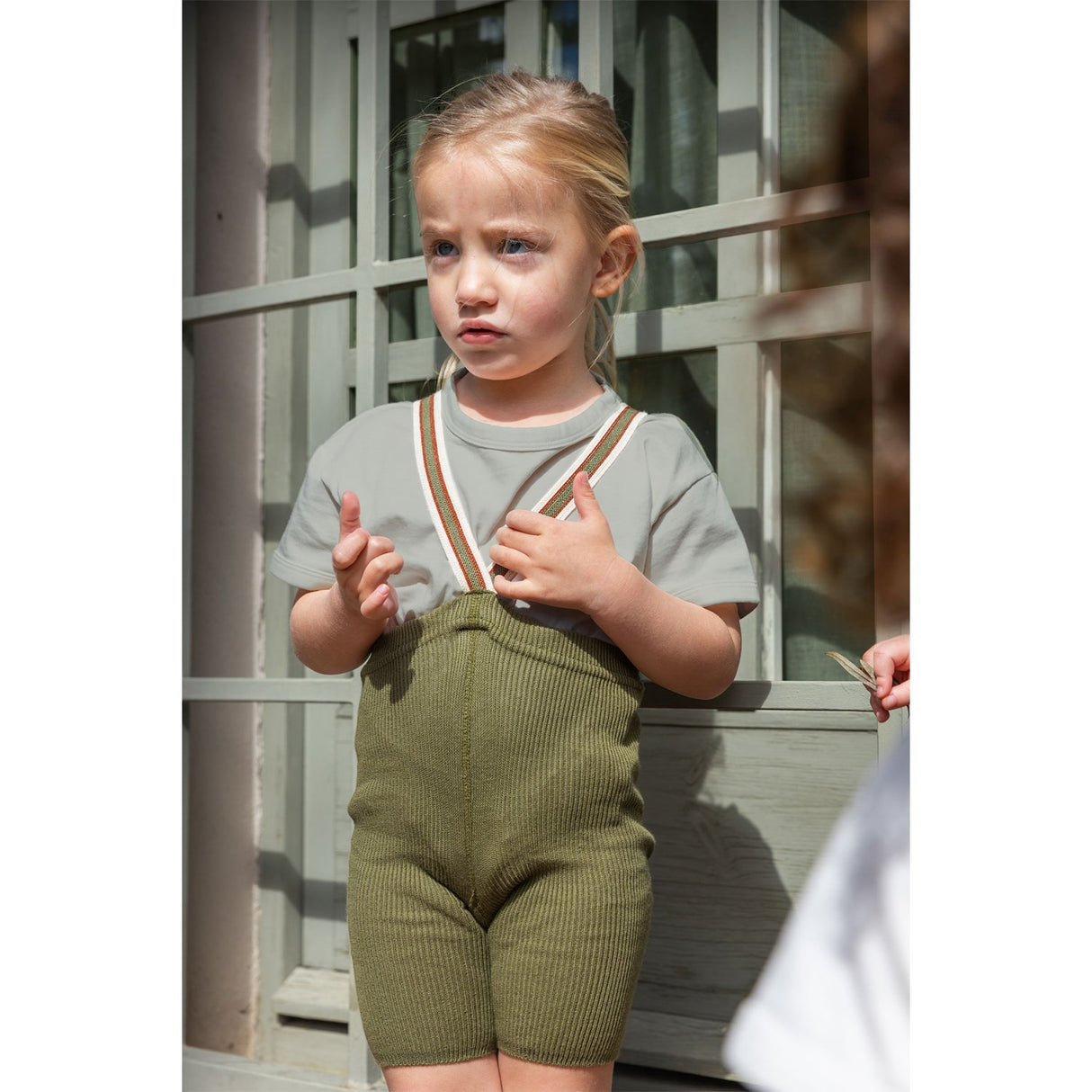 Silly Silas Olive Striped Shorty Tights With Braces