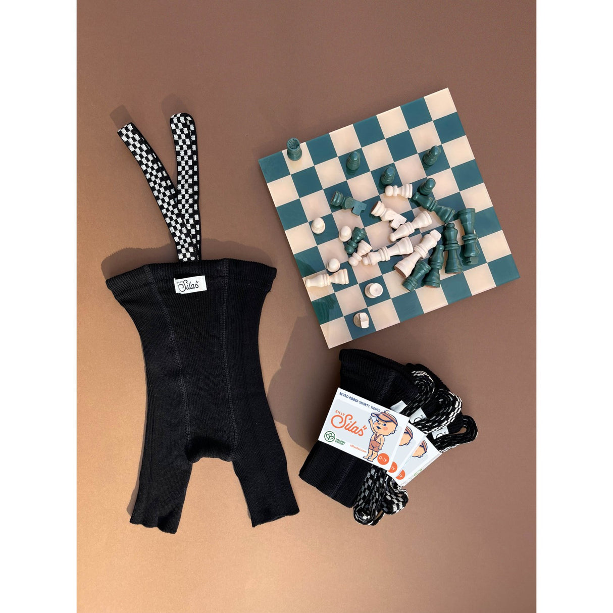 Silly Silas Classic Black Checked Shorty Tights With Braces