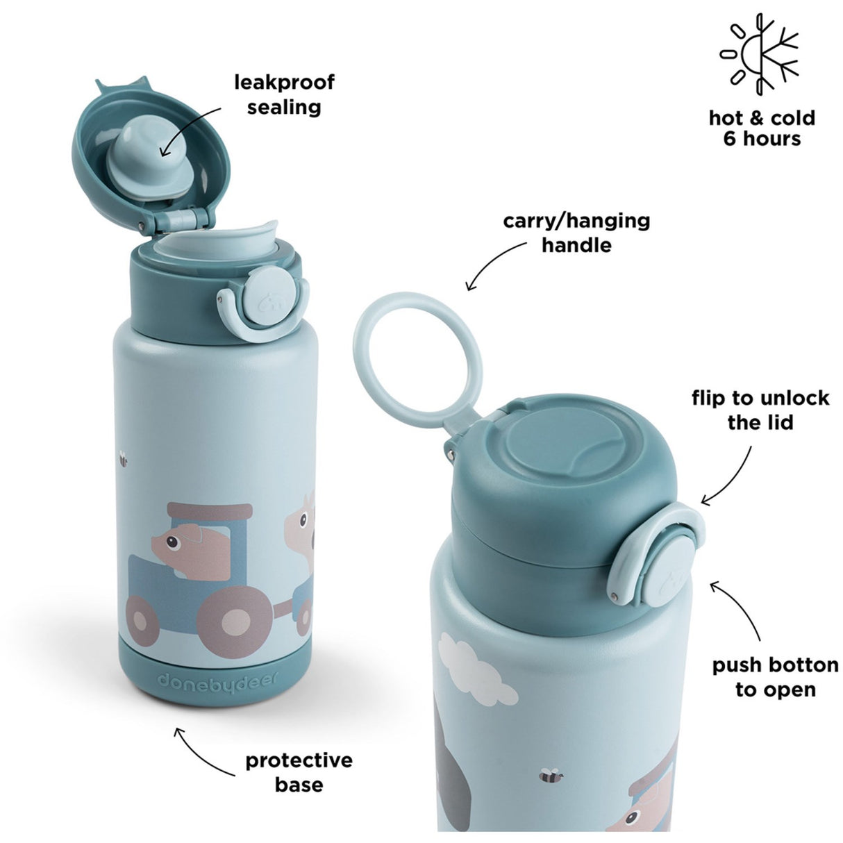 DonebyDeer Blue Thermal Bottle Tiny Farm 340 Ml